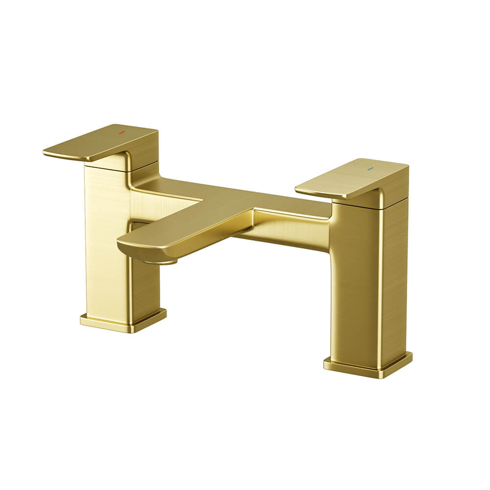 Astra Square Gold Brushed Brass Bathroom Square Deck Mounted Bath Filler Tap