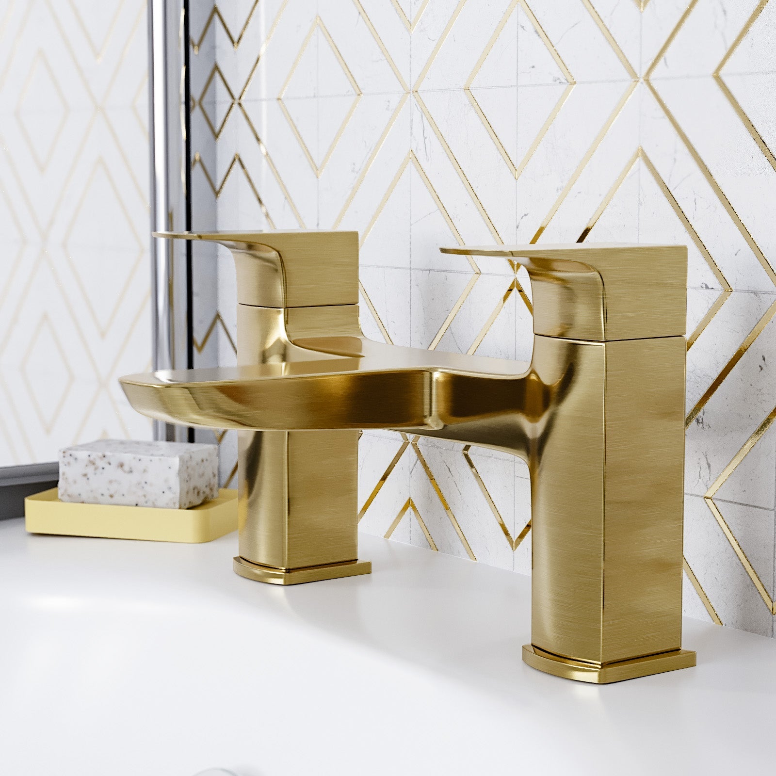 Astra Brushed Brass Designer Square Deck Mounted Bath Filler Tap