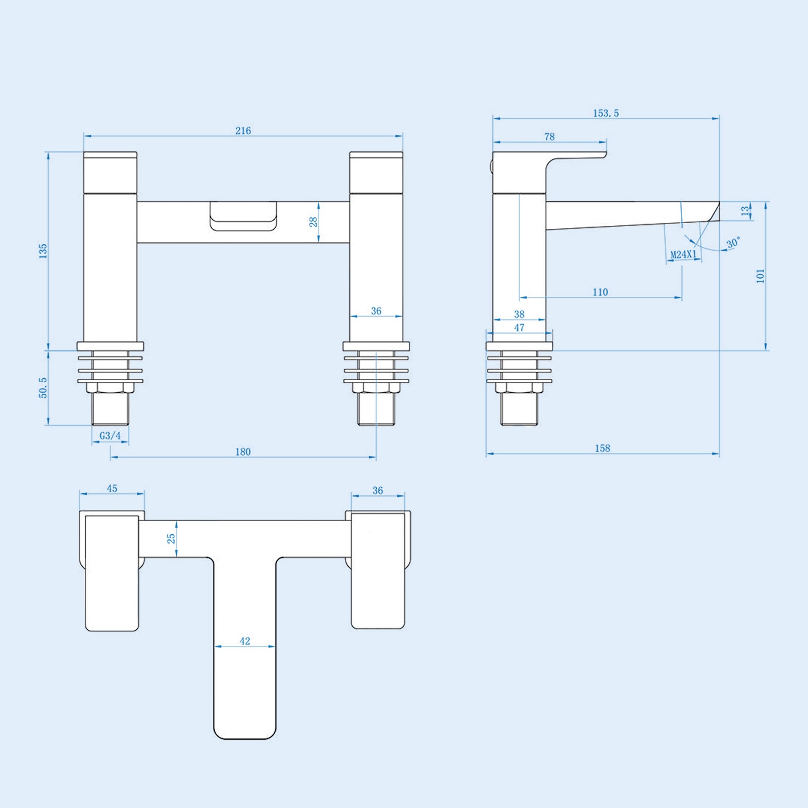 Astra Brushed Brass Designer Square Deck Mounted Bath Filler Tap