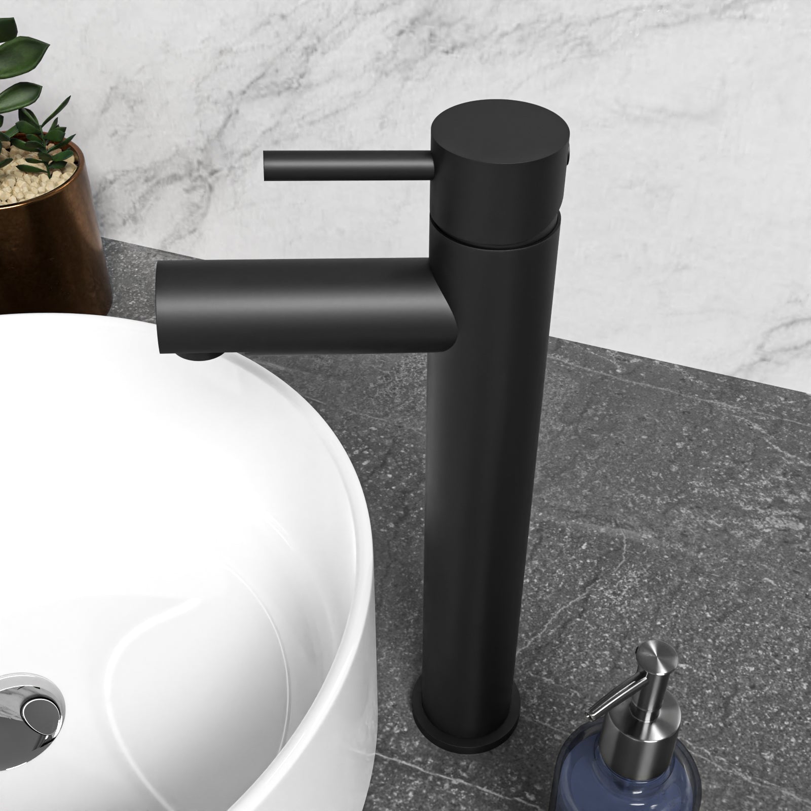 Matte Black Modern Brass Tall Basin Mono Mixer Single Lever Tap