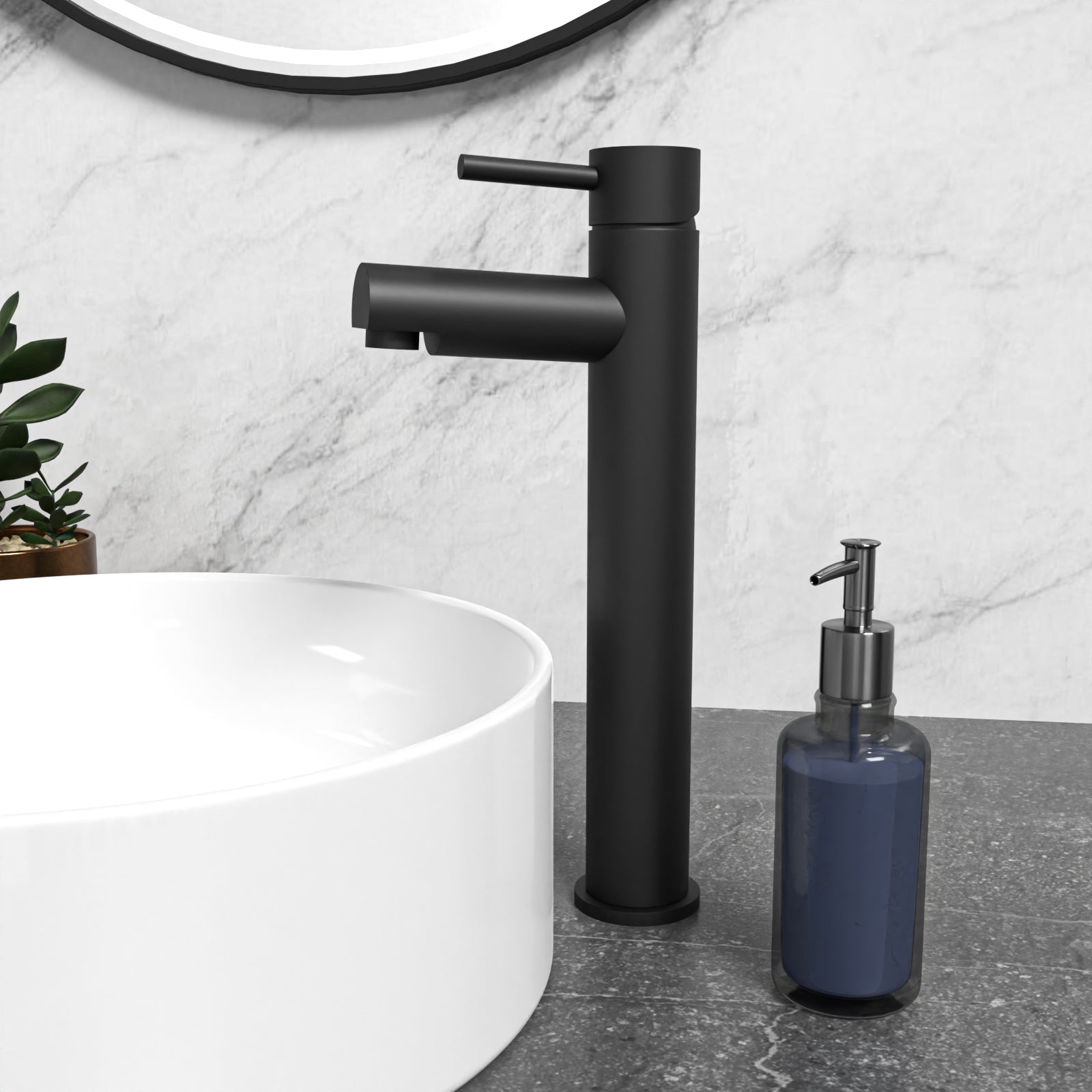Matte Black Brass Basin Mono Mixer Single Lever Tap & Waste