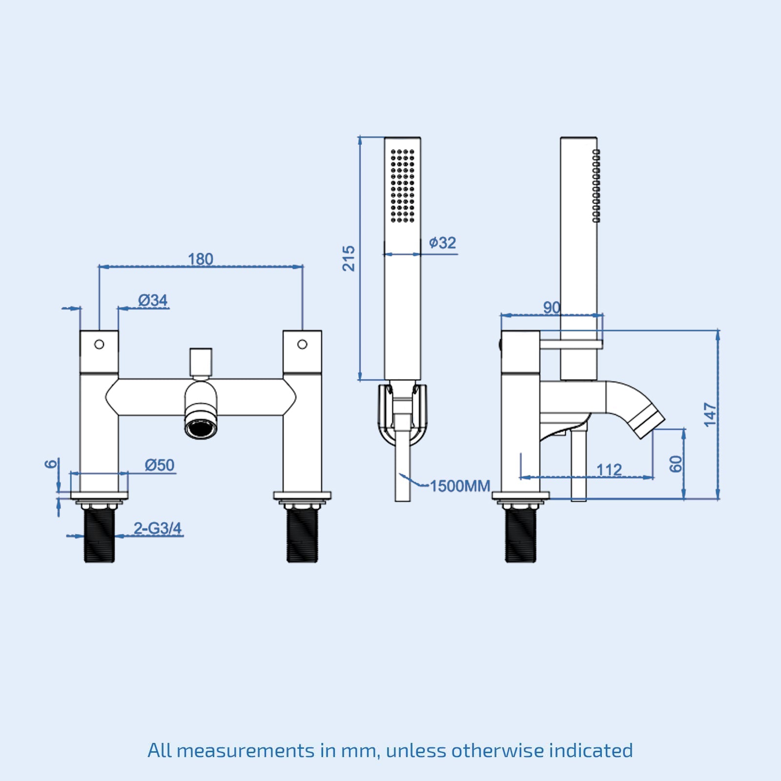 Alice Bath Shower Mixer Tap With Handheld Kit Chrome