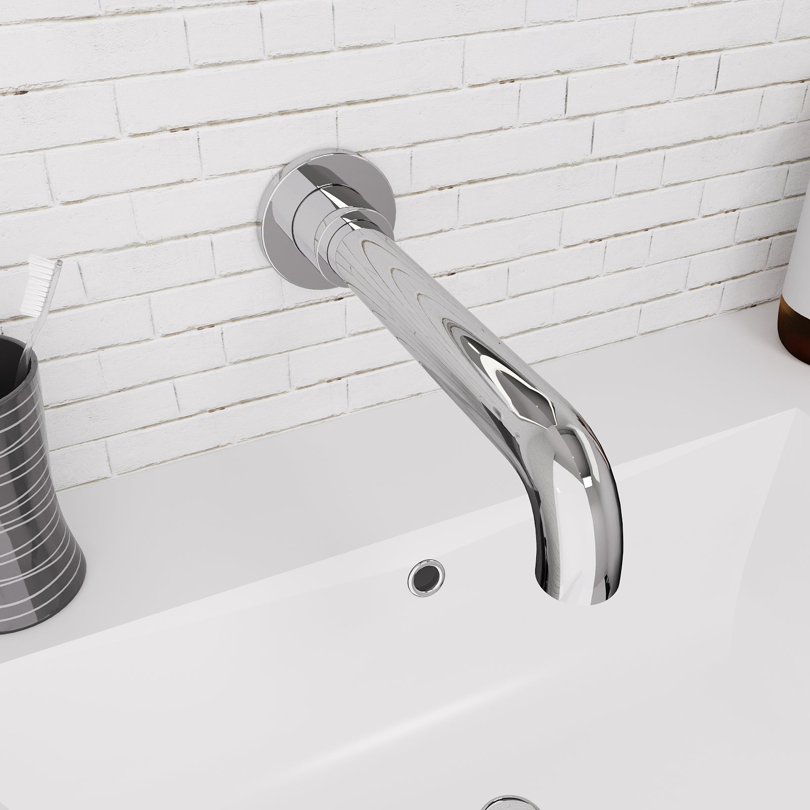 Chrome Modern Brass Wall Mounted Bathroom Basin Spout