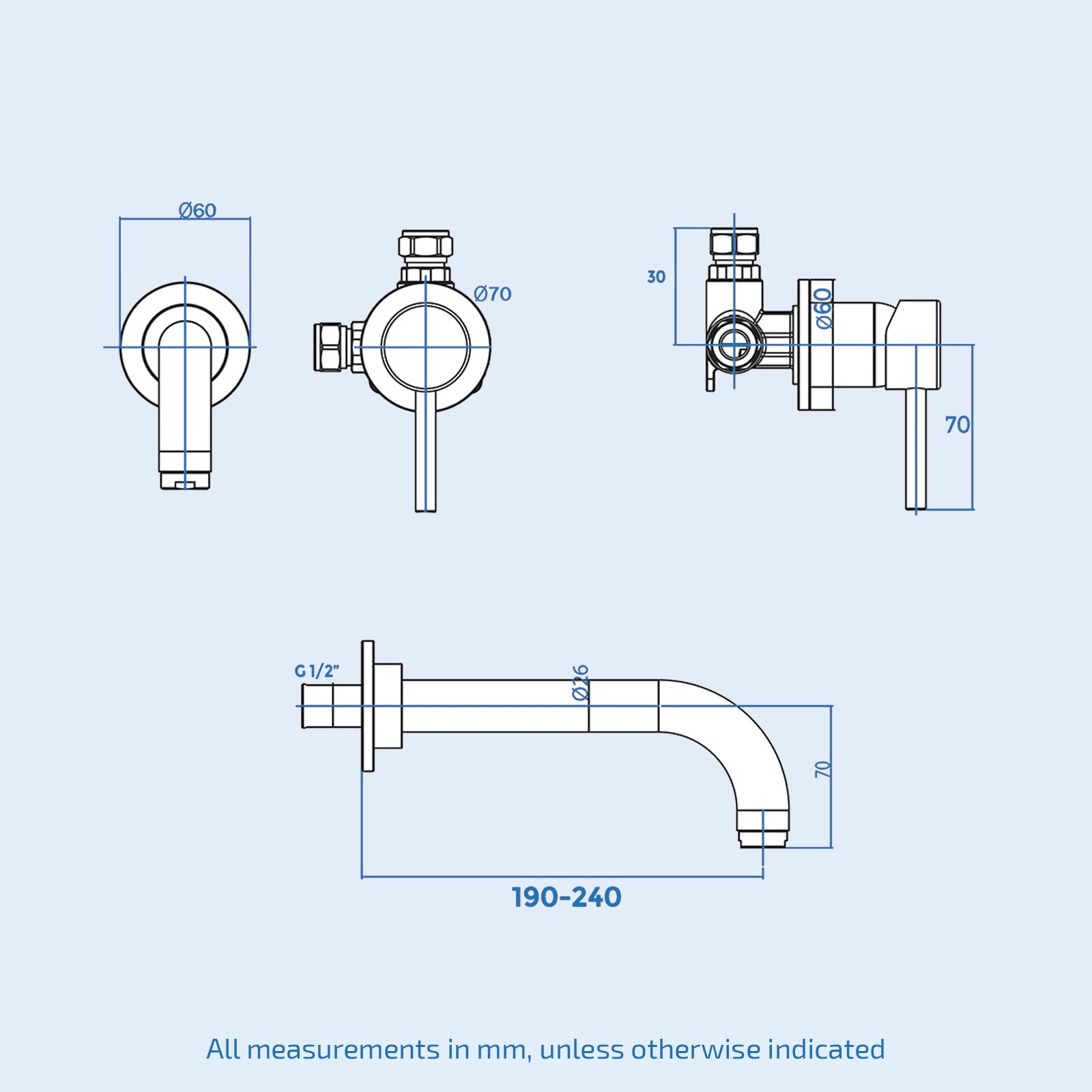 Alice Modern Wall Mounted Bathroom Basin Sink 1 Handle Mixer Tap Chrome
