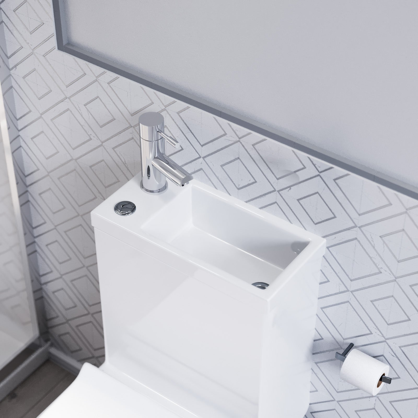 White Modern One Piece 2 in 1 Close Coupled Pan Round with Basin