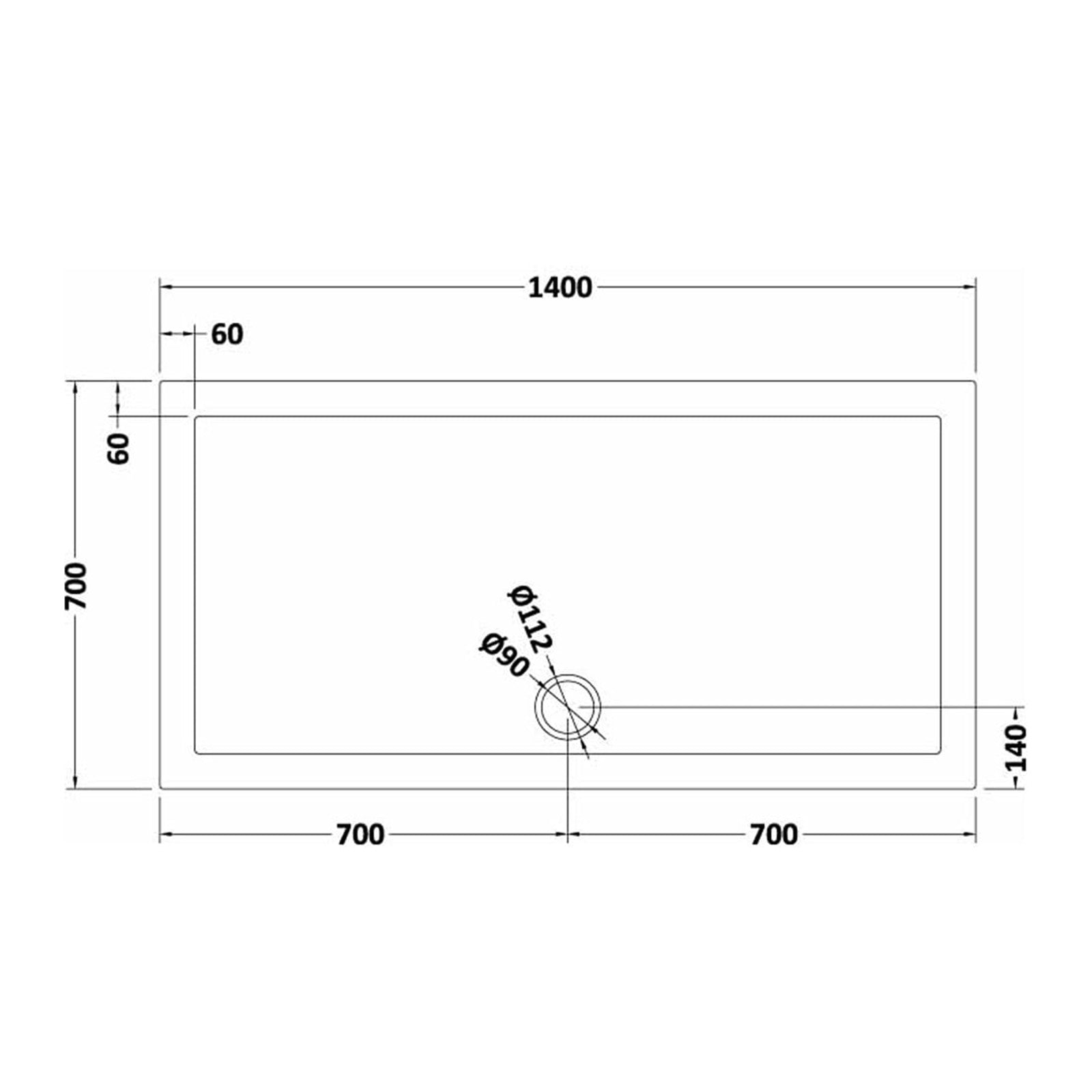 Slim 1400 x 700 mm Rectangular Polyurethane Resin Shower Tray Slate Grey