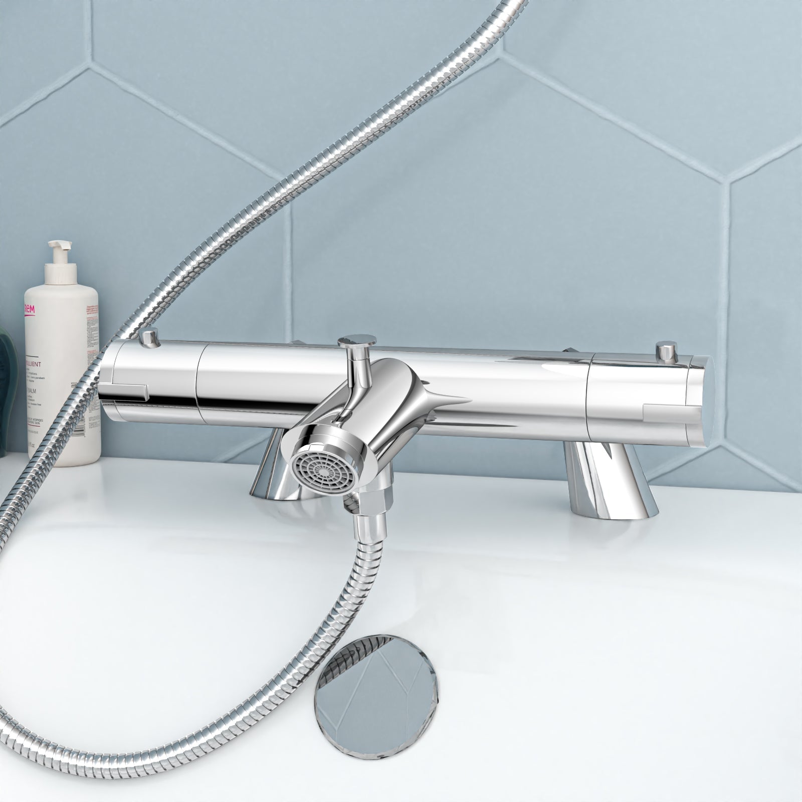 Chrome Modern Exposed Bath Shower Mixer Tap Kit Set & Handheld Shower