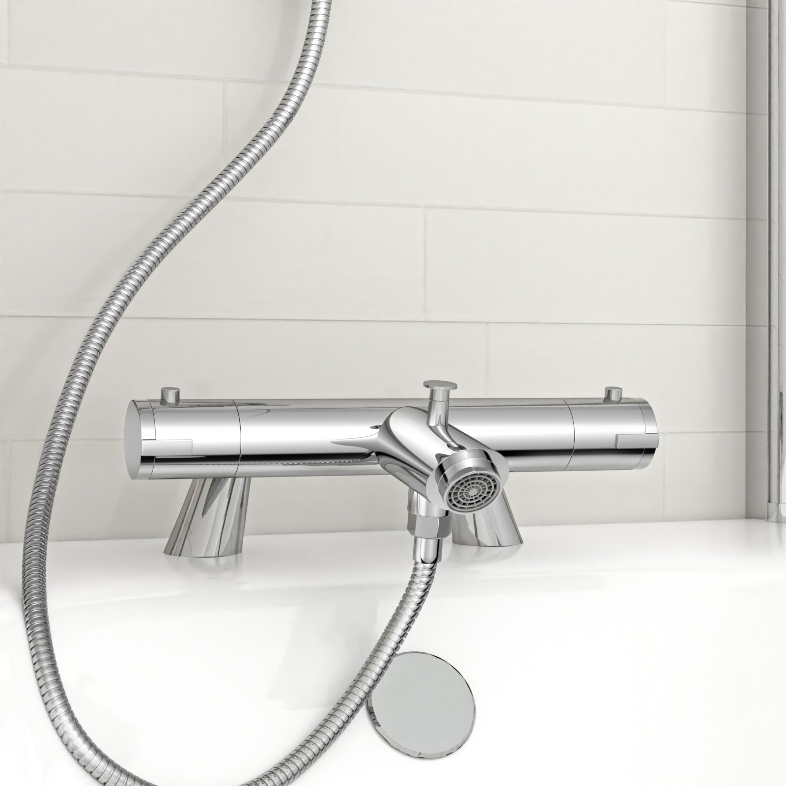Chrome Exposed Bath Shower Rail Mixer Tap Kit Set & Handheld Shower