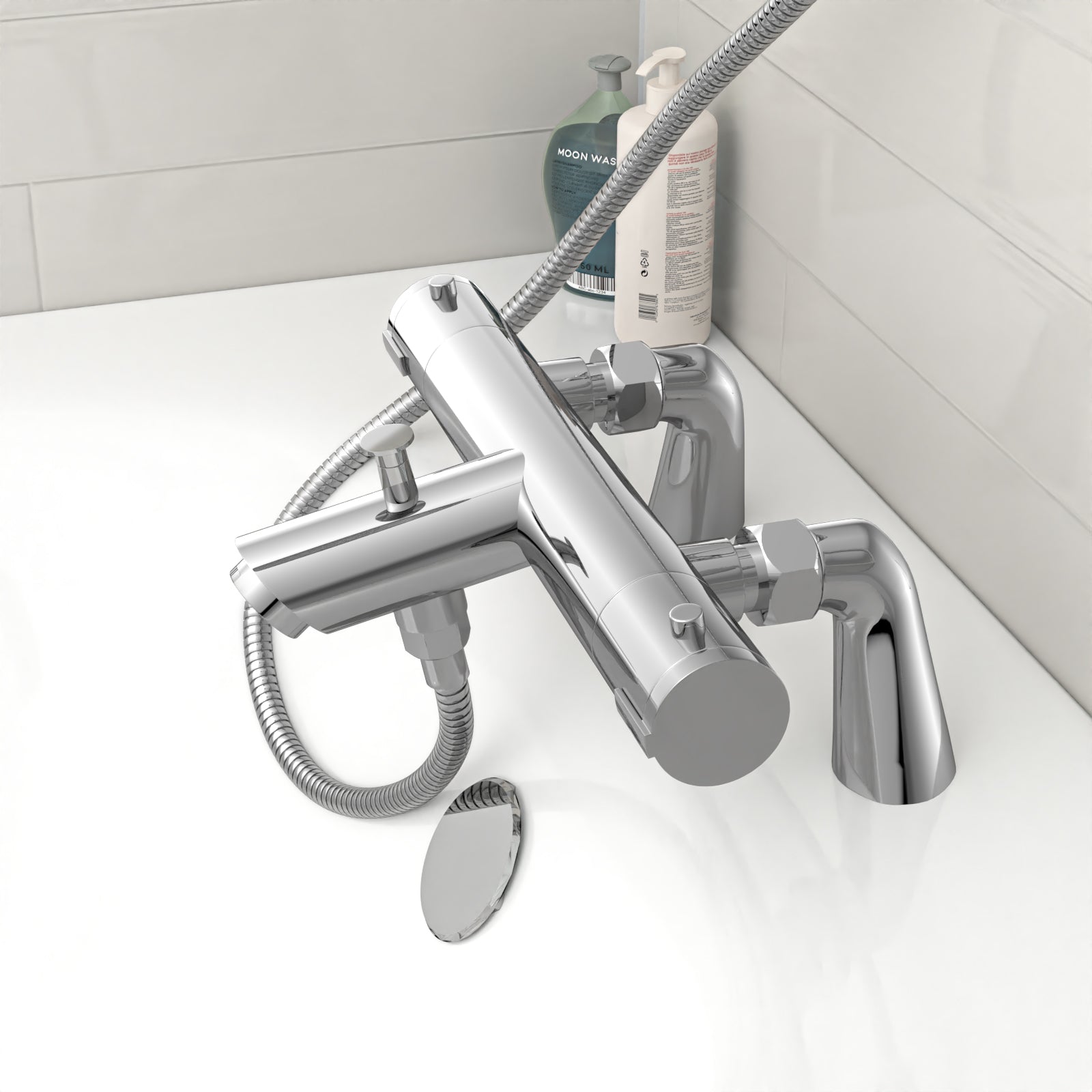 Chrome Exposed Bath Shower Rail Mixer Tap Kit Set & Handheld Shower