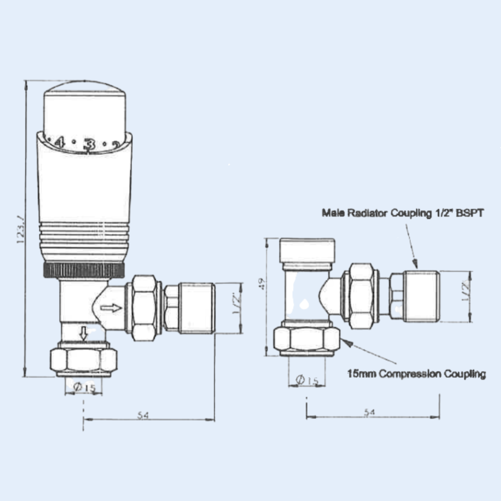 Kartell Design Twin Pack White Angled Thermostatic Radiator Valve - WT-TRV301A