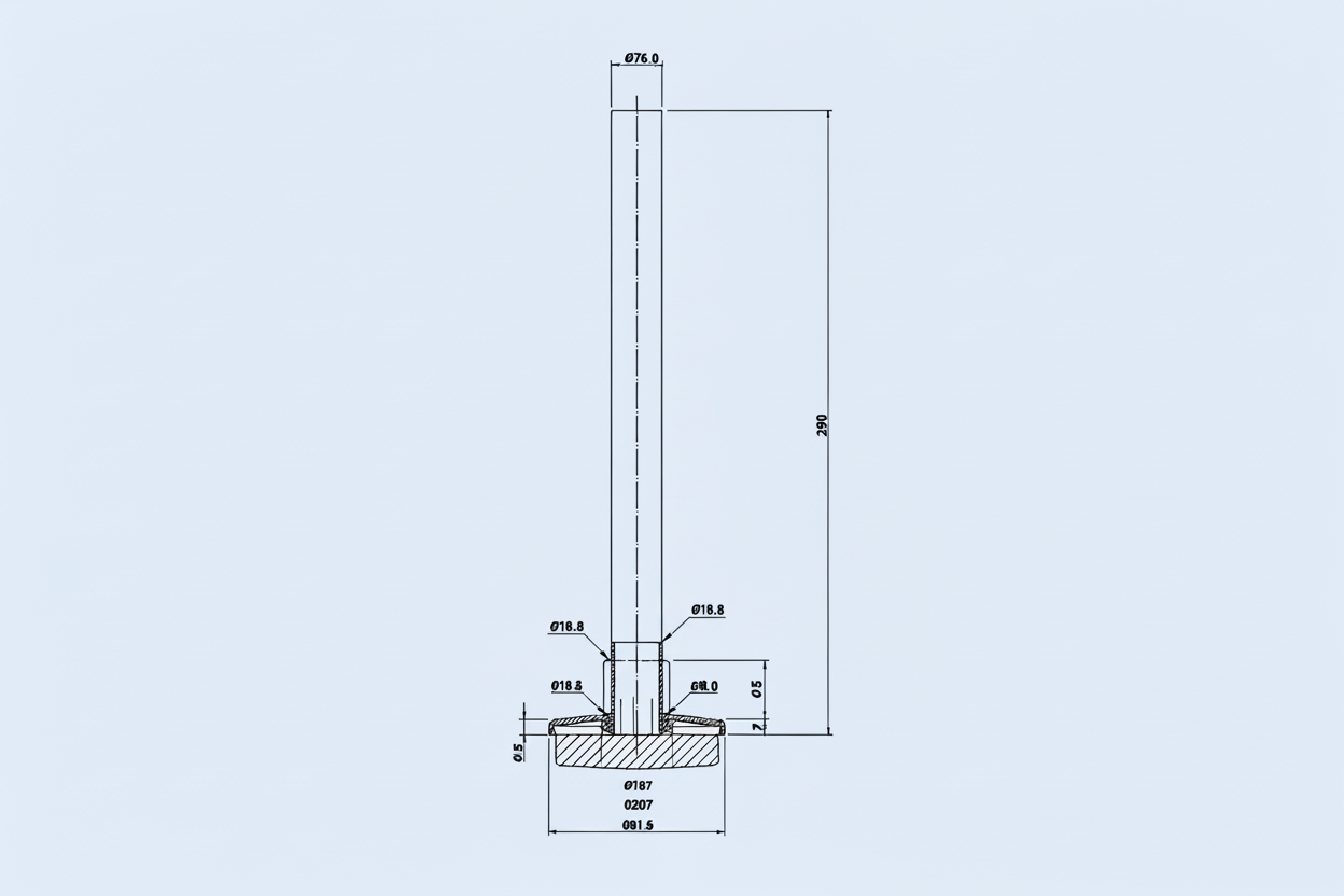 Technical drawing of a cylindrical object with dimensions on a white background