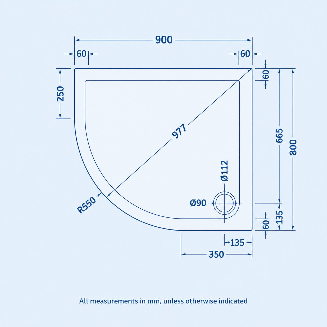 LH 900mm x 800mm Offset Quadrant Shower Tray
