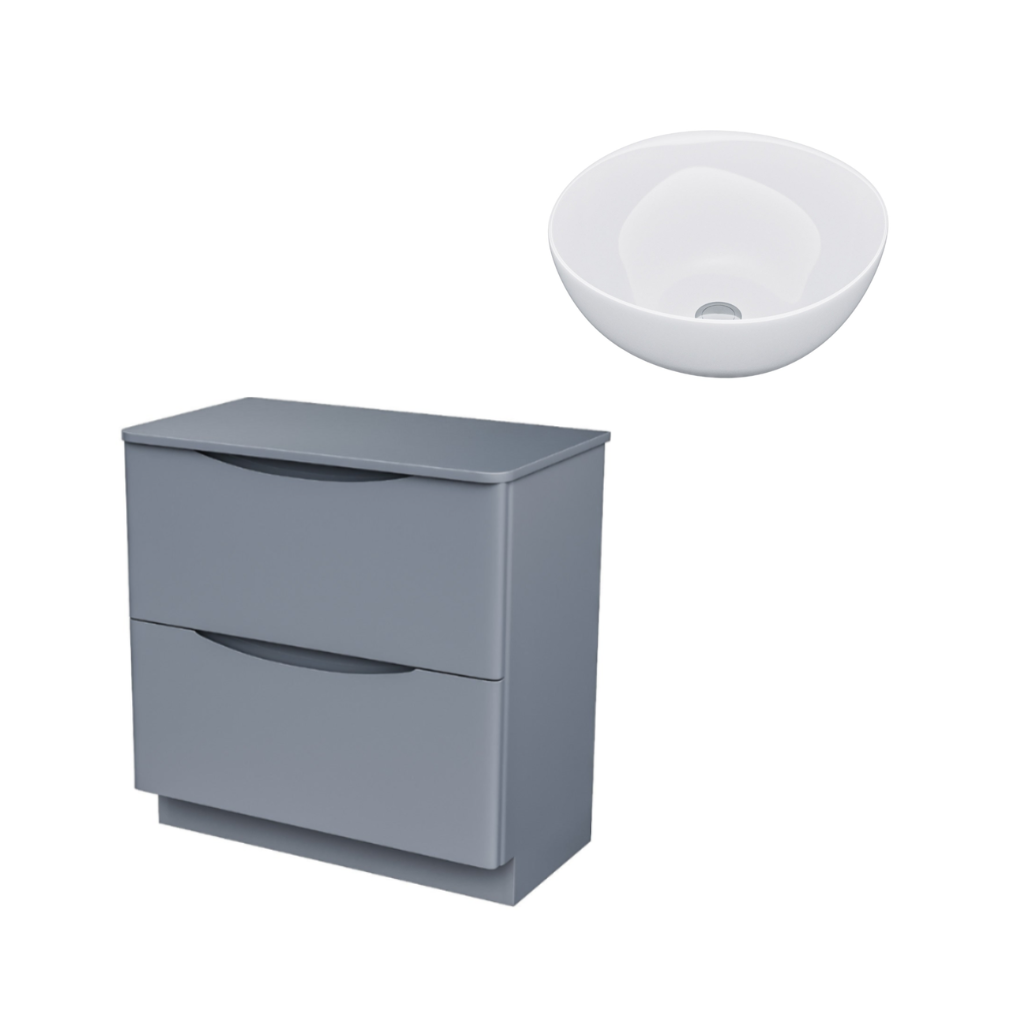 Merton 800mm Dark Grey Freestanding Countertop Vanity Basin Unit 2-Drawer Cabinet with 420mm Round White Extra High Countertop Basin