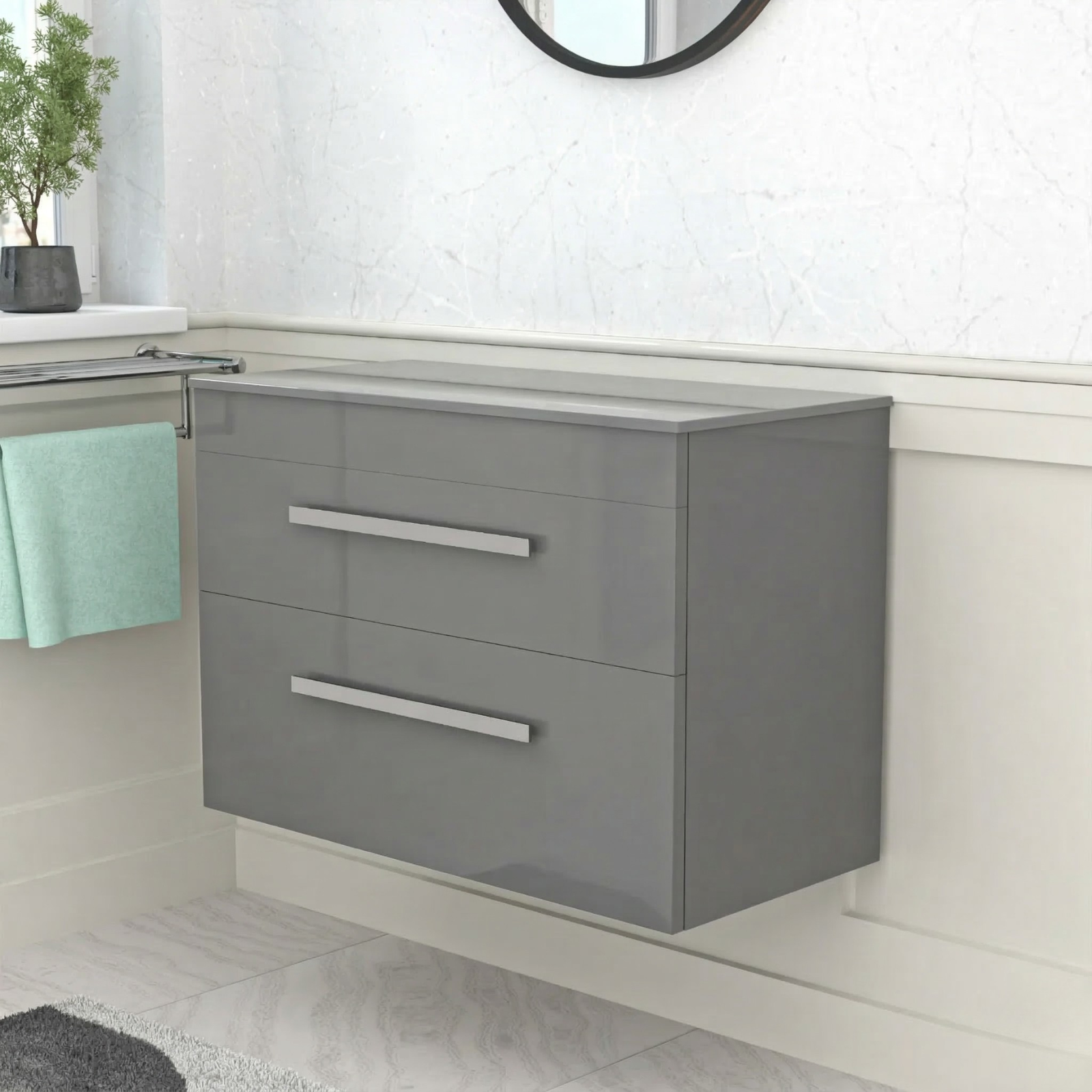 Nanuya 800mm Grey Wall Hung 2 Drawers Vanity Unit