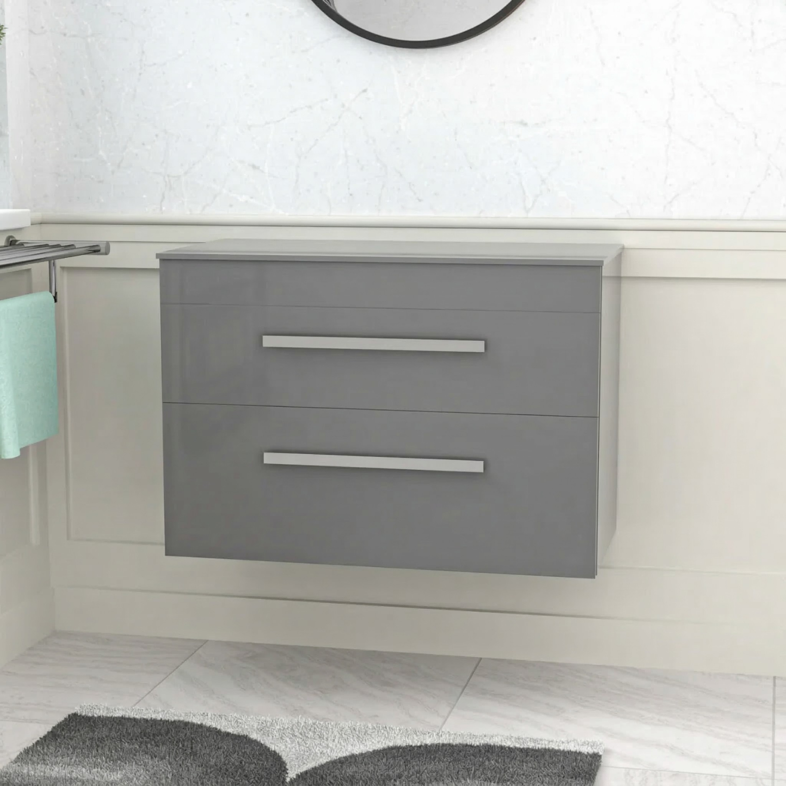 Nanuya 800mm Grey Wall Hung 2 Drawers Vanity Unit
