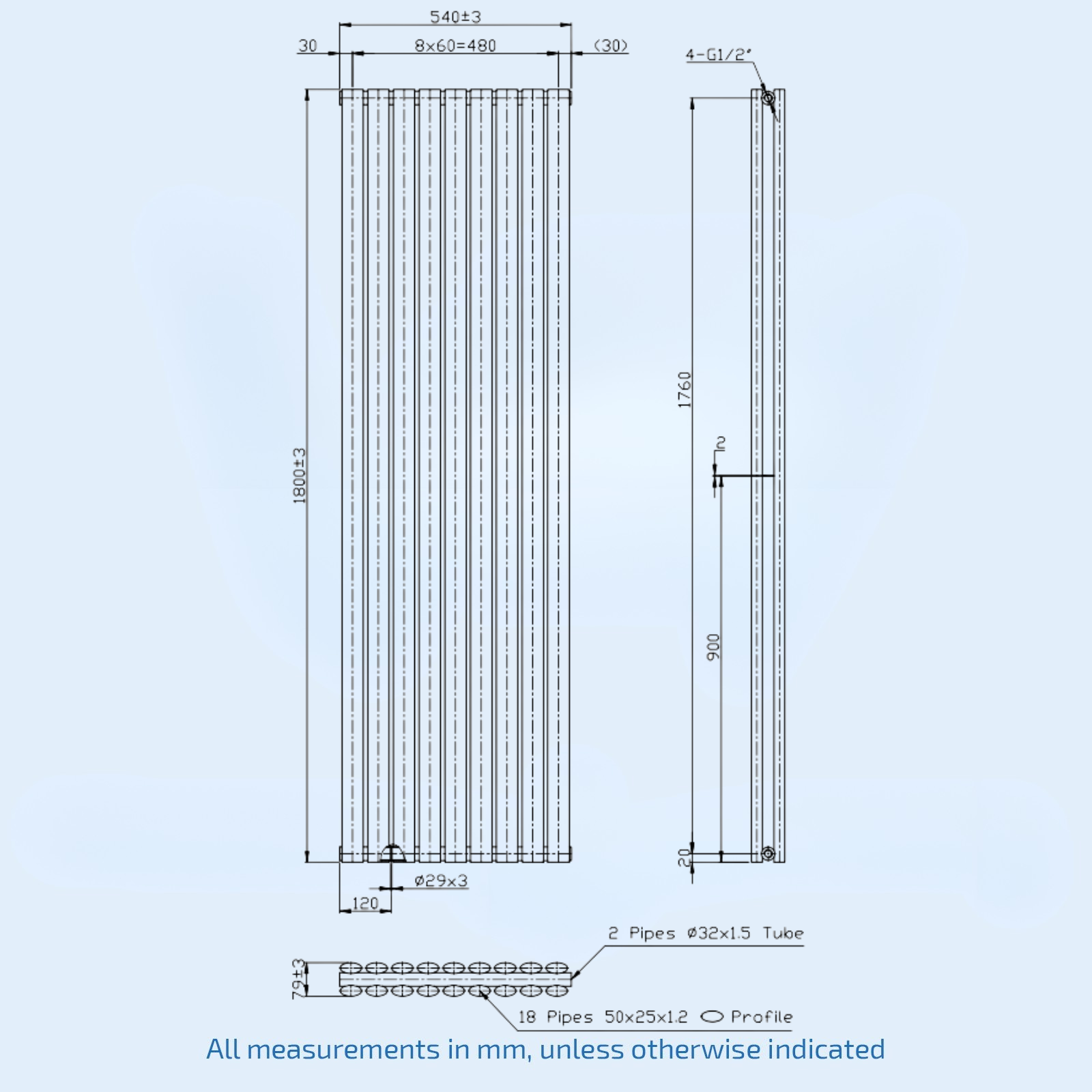 Kartell Aspen Vertical Double 1800mm H x 540mm W Anthracite Vertical Designer Radiator