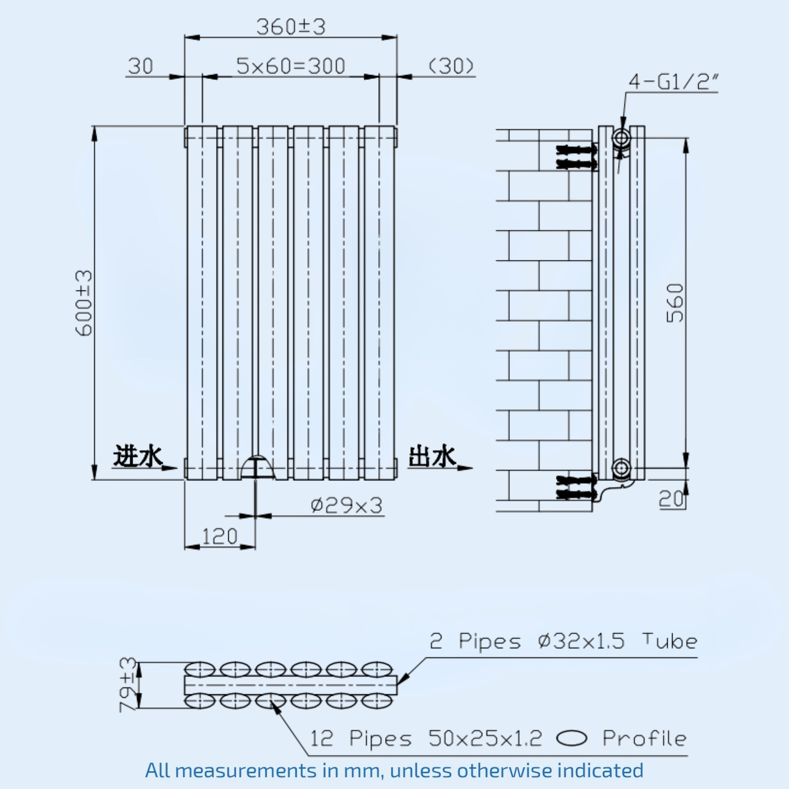 Kartell Aspen Double 600mm H x 370mm W Anthracite Horizontal Designer Radiator - ASP60-37DA