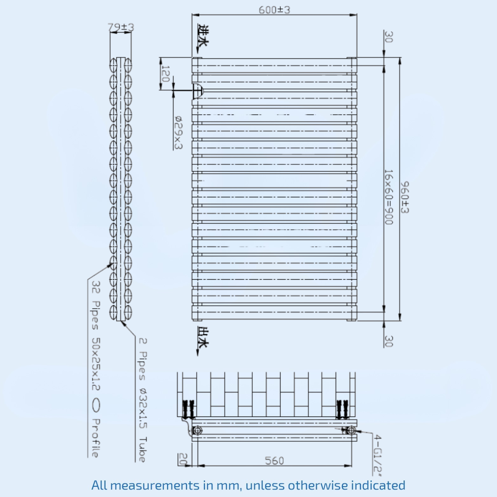 Kartell Aspen Double 600mm H x 960mm W Anthracite Horizontal Designer Radiator - ASP60-97DA