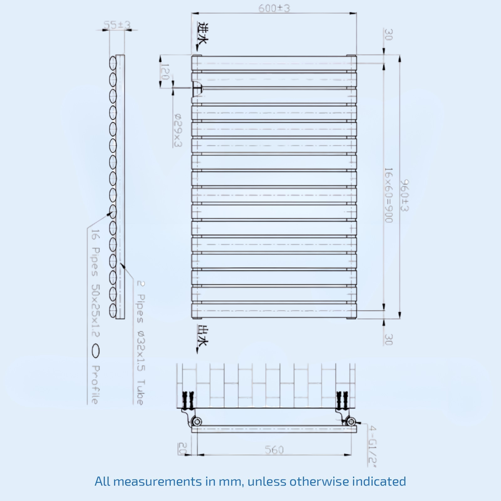 Kartell Aspen Single 600mm H x 970mm W White Horizontal Designer Radiator -ASP60-97SW