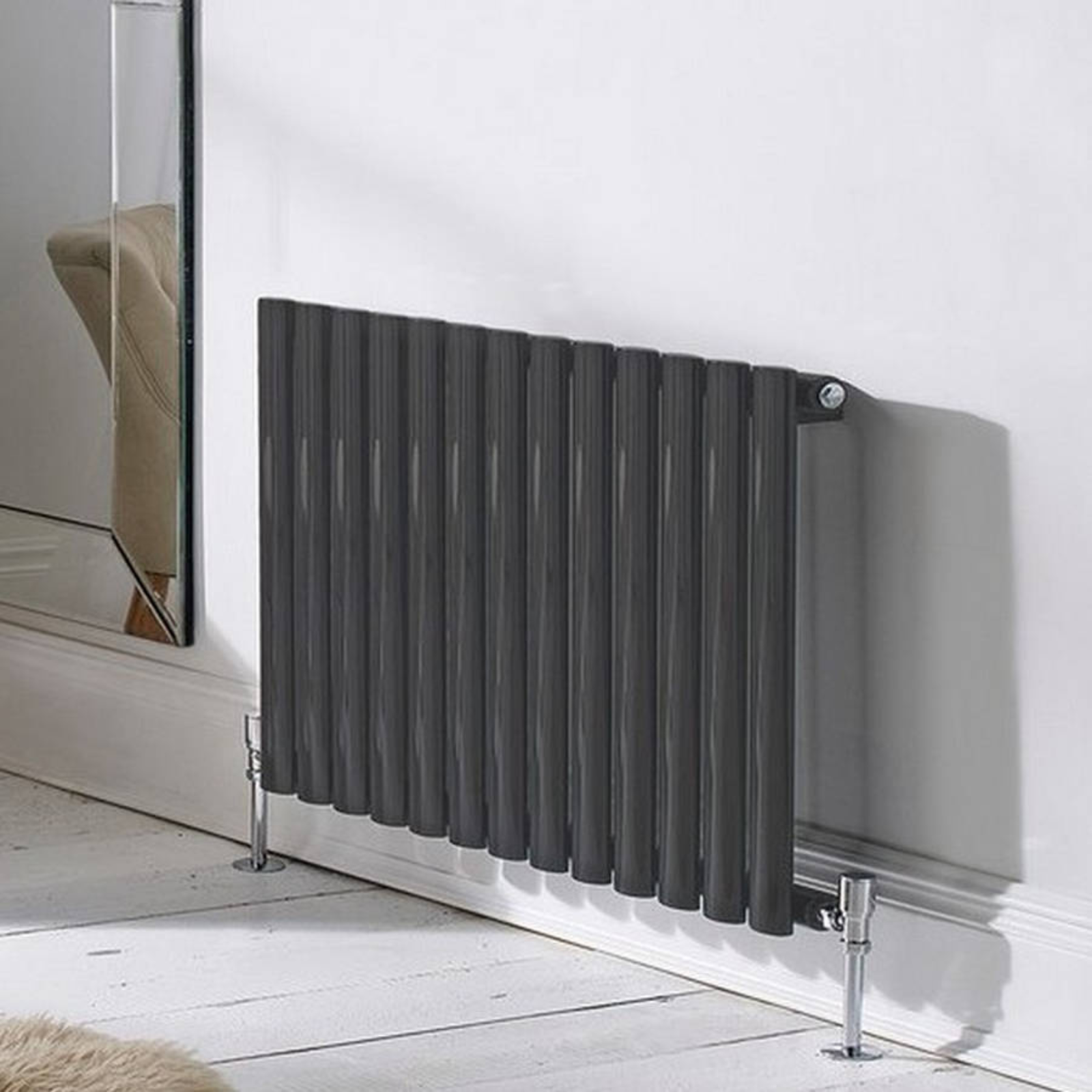 Kartell Aspen Single 600mm H x 1440mm W Textured Grey Horizontal Designer Radiator - ASP60-145SA