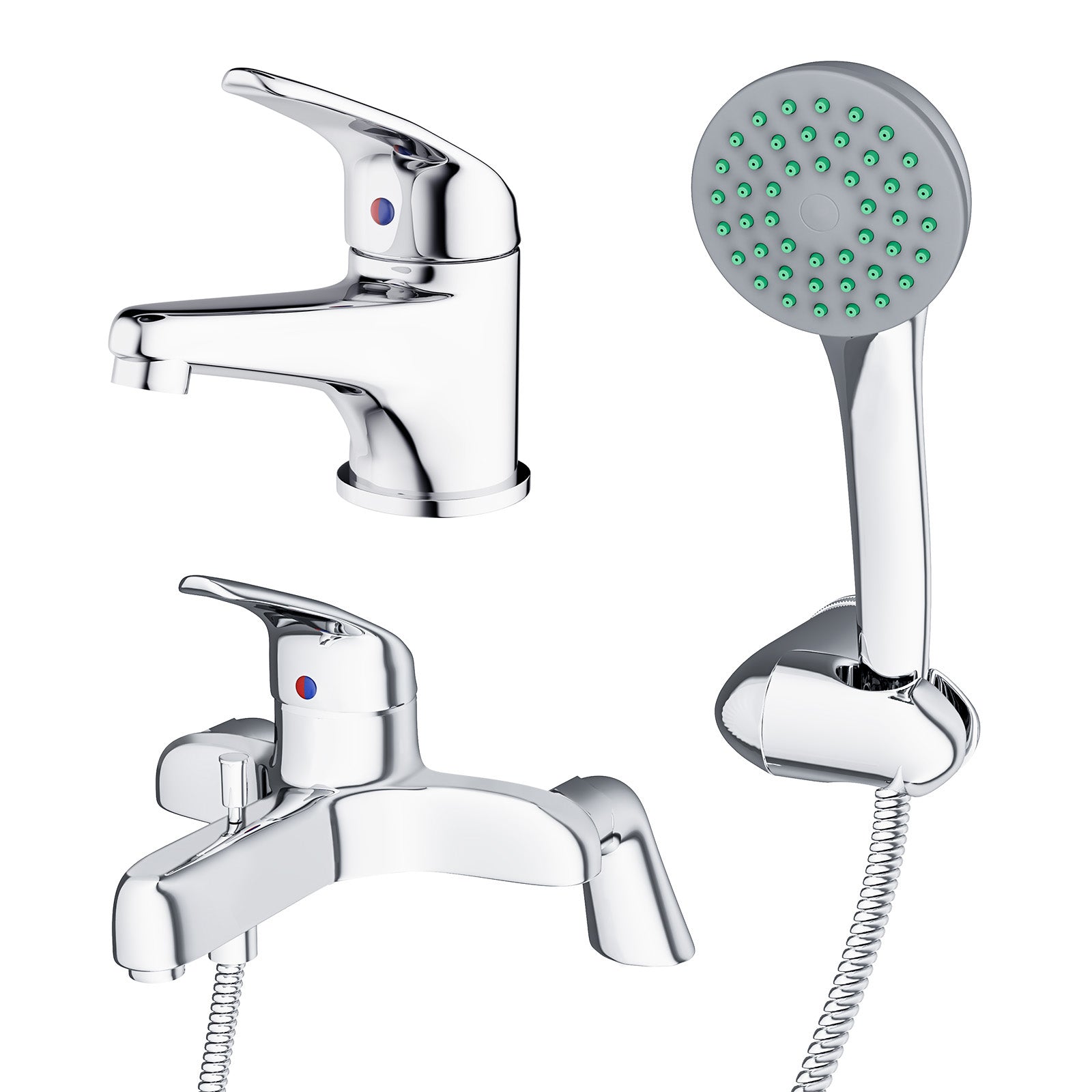 Dame Bathroom Basin Mono Mixer Tap, Bath Shower Mixer Tap & Waste Chrome