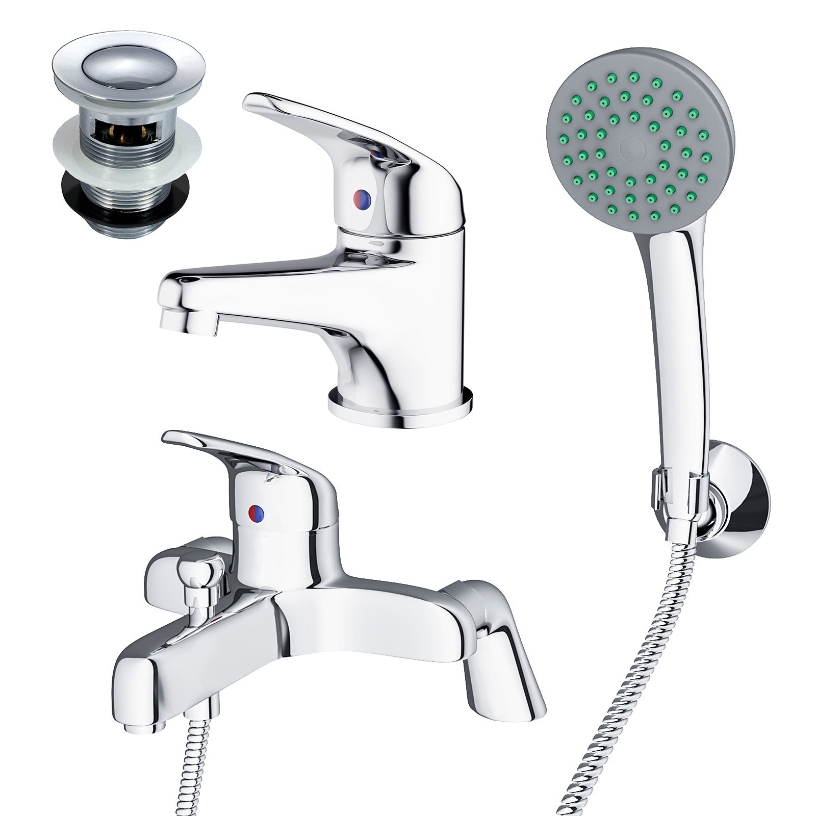 Studio Contemporary Set Of Basin Mono Mixer Tap & Bath Shower Mixer Taps & Waste