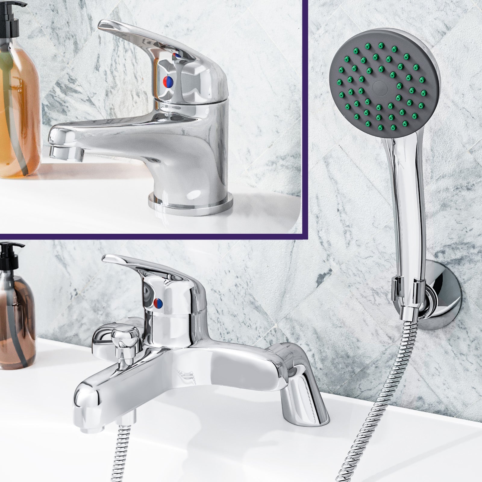 Studio Contemporary Chrome Set Of Basin Mono Mixer Tap & Bath Shower Mixer Tap