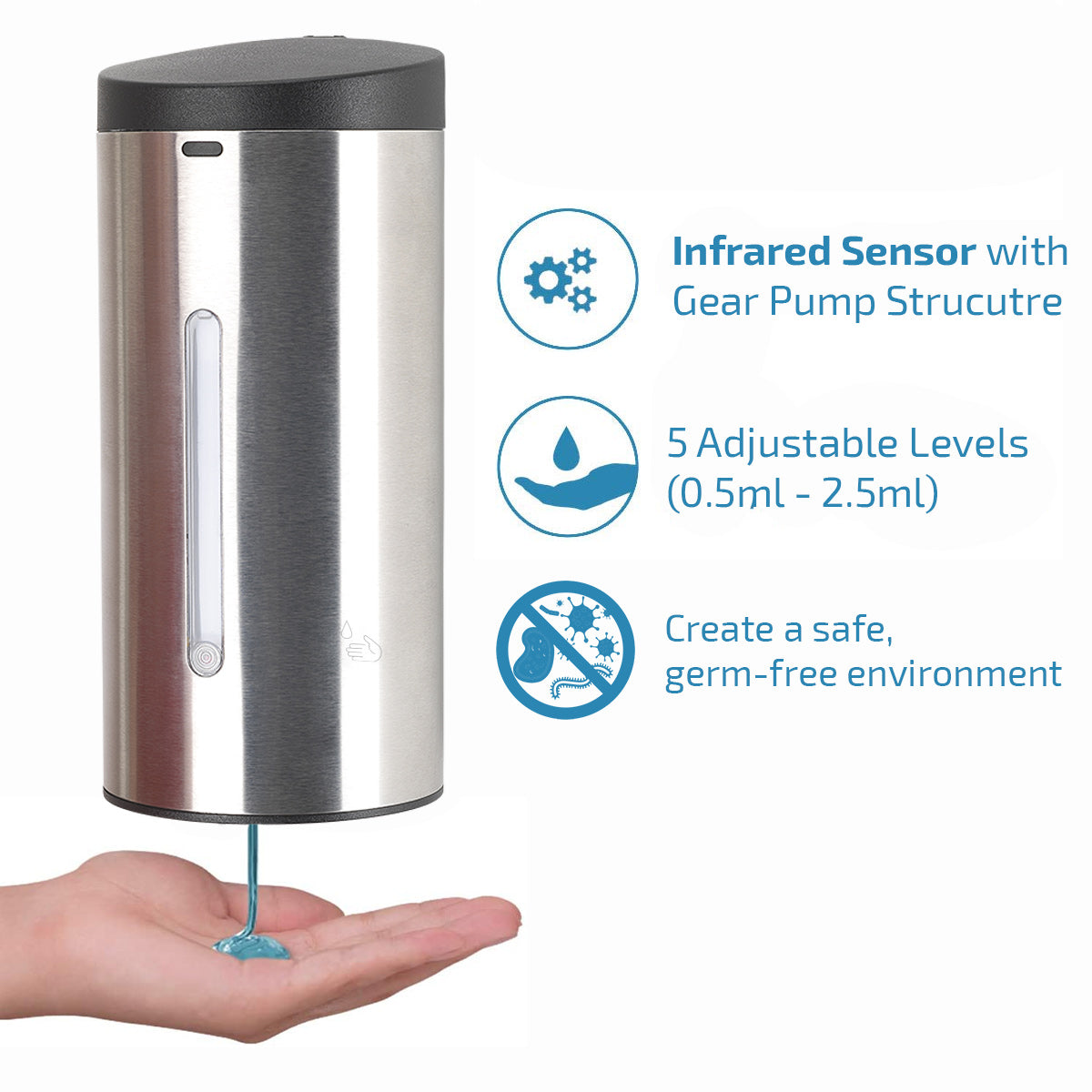 Auto Soap Dispenser (Liquid Soap/Alcohol Gel) Brushed Metal