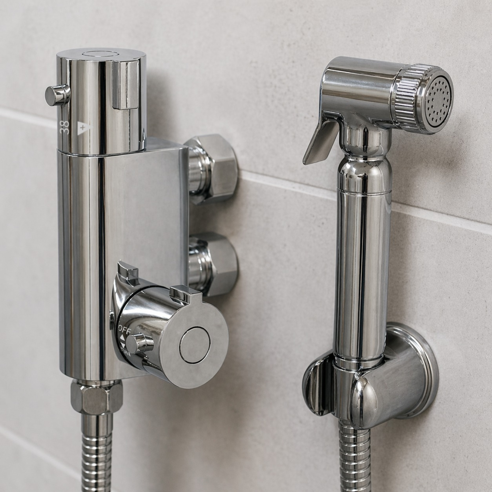 Modern Chrome Bidet Douche Mini Thermostatic Bar Valve And Spray Kit