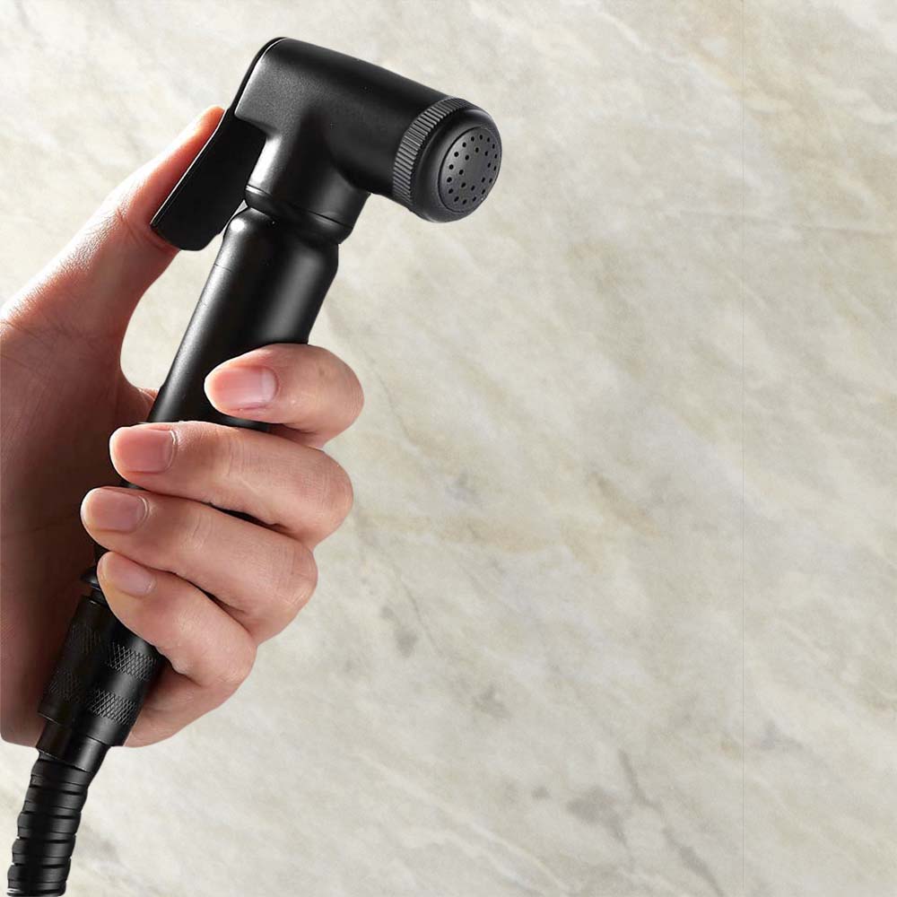 Modern Matte Black Bidet Douche Mini Thermostatic Bar Valve And Spray Kit with Black Plate Bracket