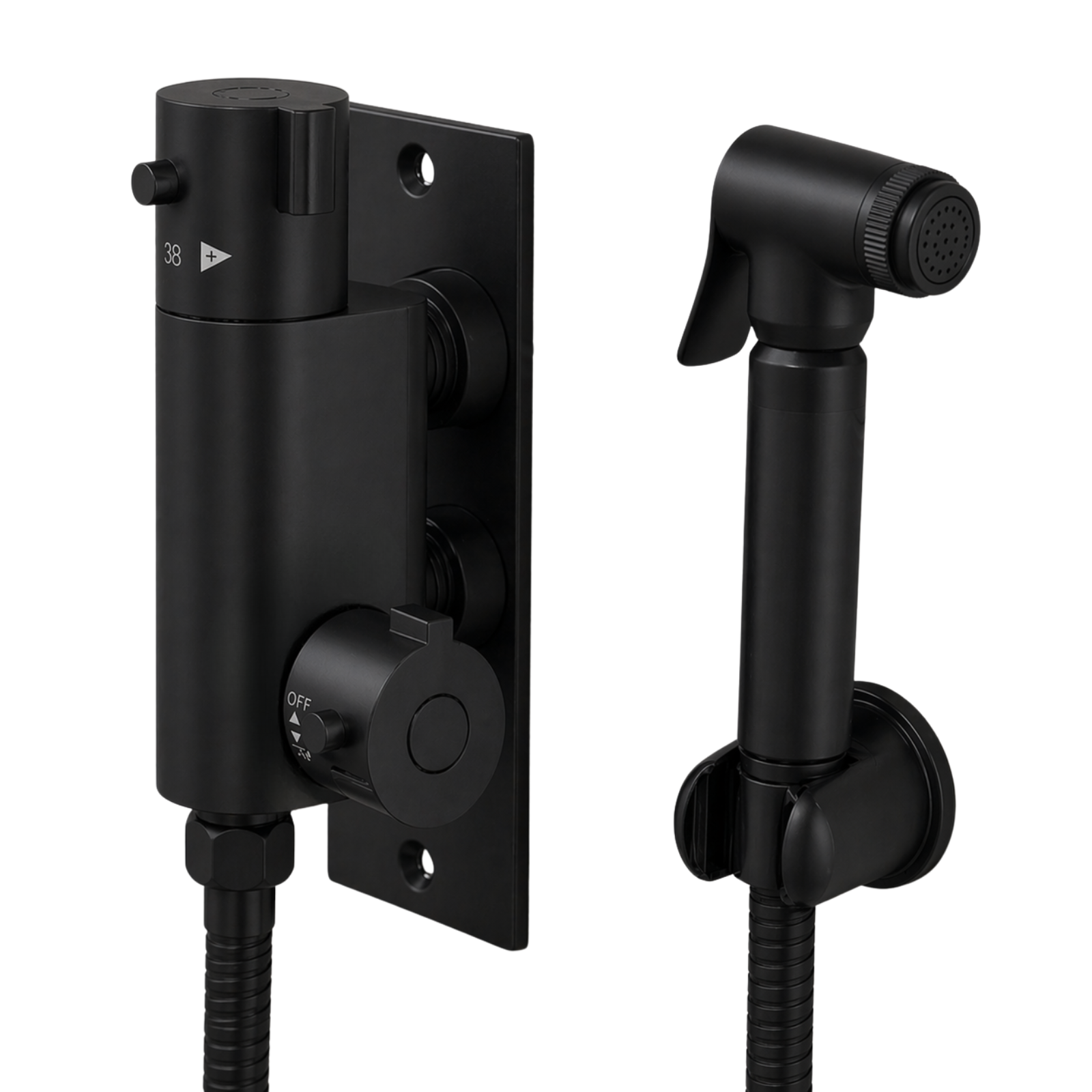 Eva Matte Black Bidet Douche Mini Thermostatic Bar Valve & Spray Kit with Easy Fitting Plate Set