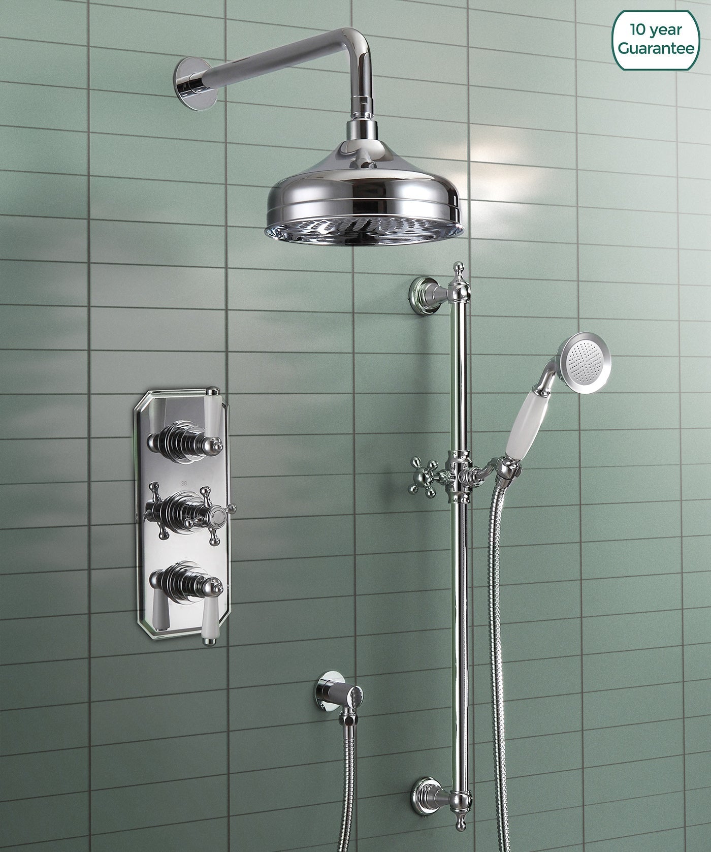 Preston 3 Dial 2 Way Traditional Set - Rail Handset & Shower Head