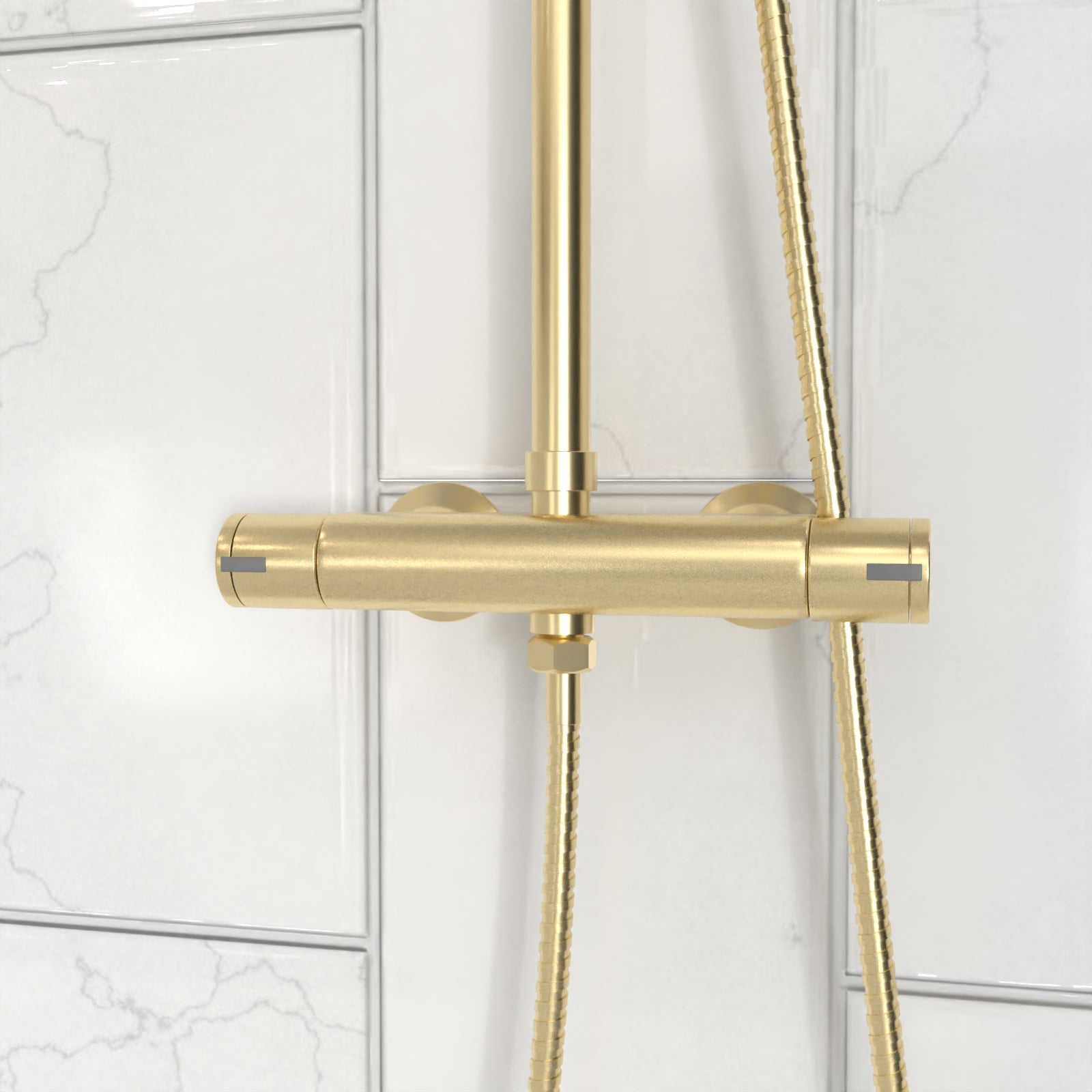 Modern Brushed Brass Cool Touch Thermostatic Riser Rail Shower Set