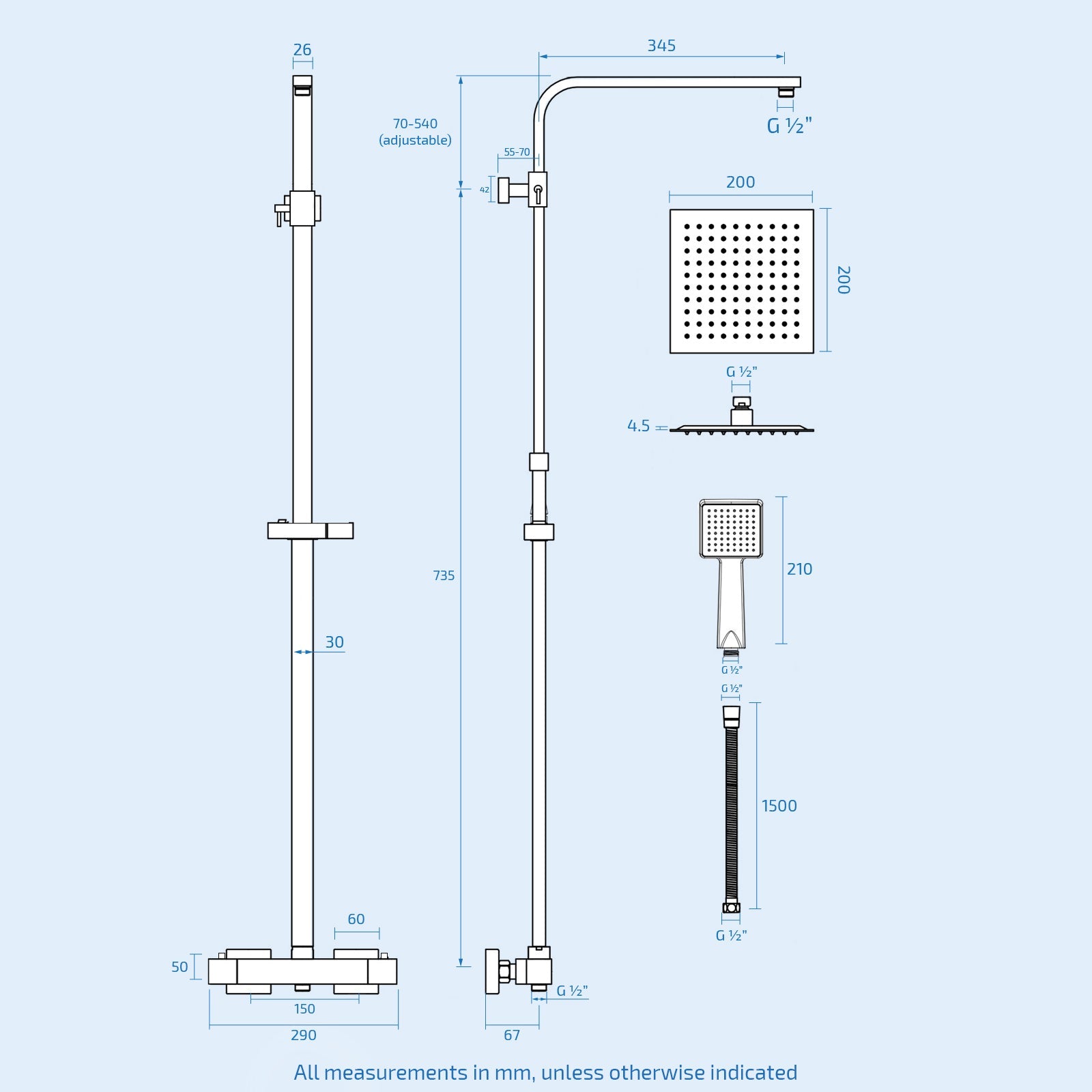 Anson Bathroom Thermostatic Exposed Shower Mixer - Cool Touch Bar Set