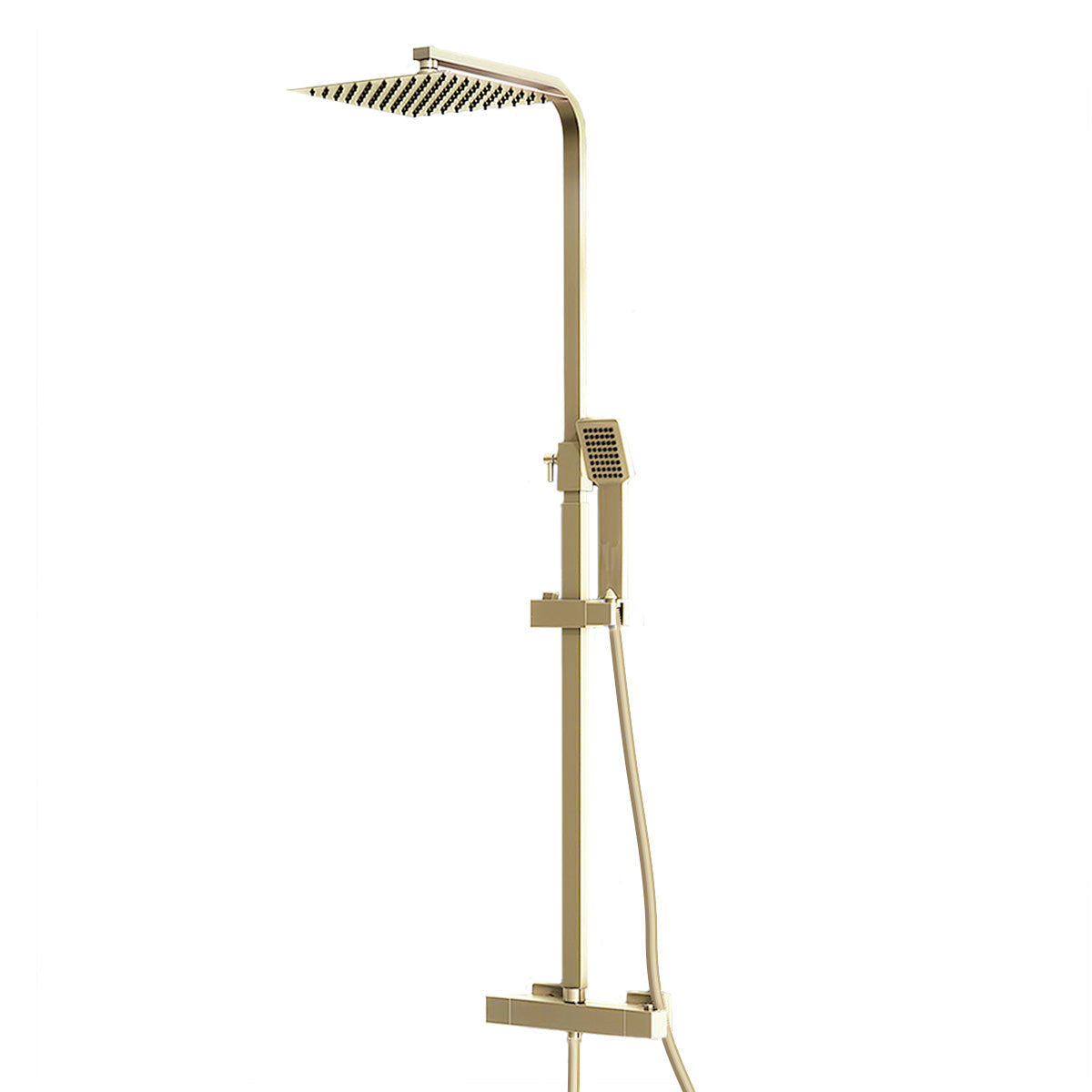 Frode Brushed Gold Thermostatic Shower Mixer Set Square Twin Head Exposed Valve