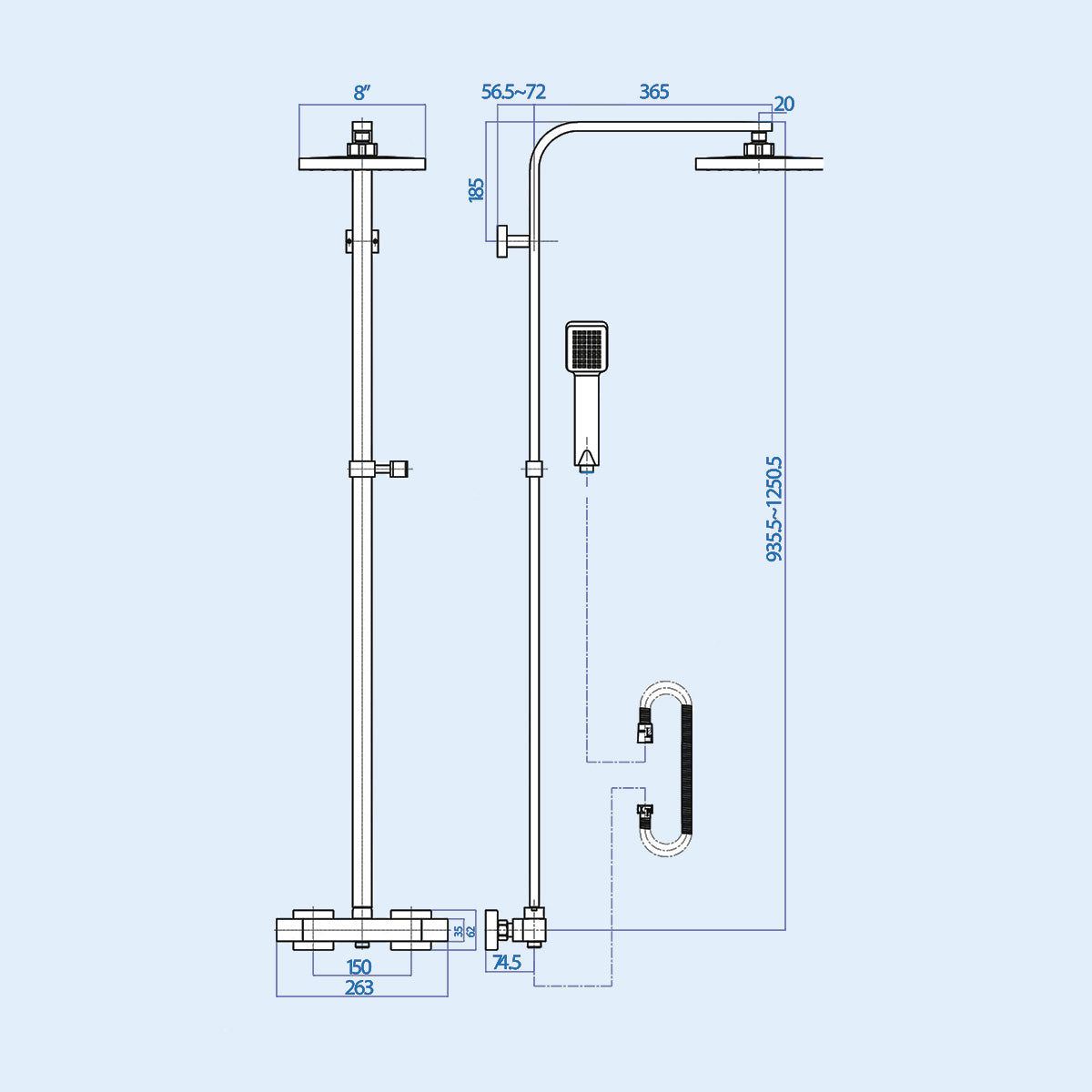 Frode Brushed Gold Thermostatic Shower Mixer Set Square Twin Head Exposed Valve