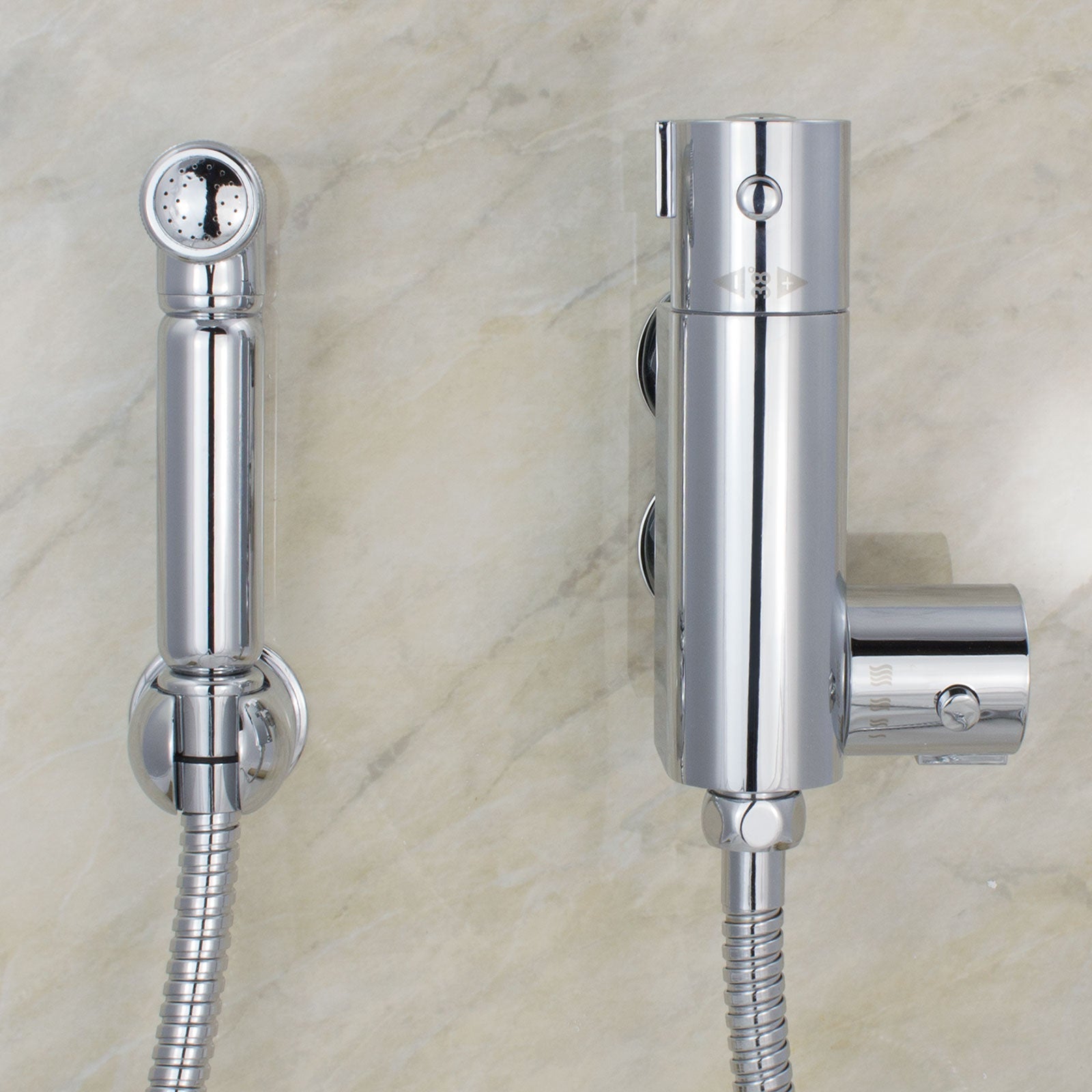 Brass Bidet Douche Muslim Shattaf Spray Kit & Mini Thermostatic Bar Shower Mixer Valve Chrome Bathroom