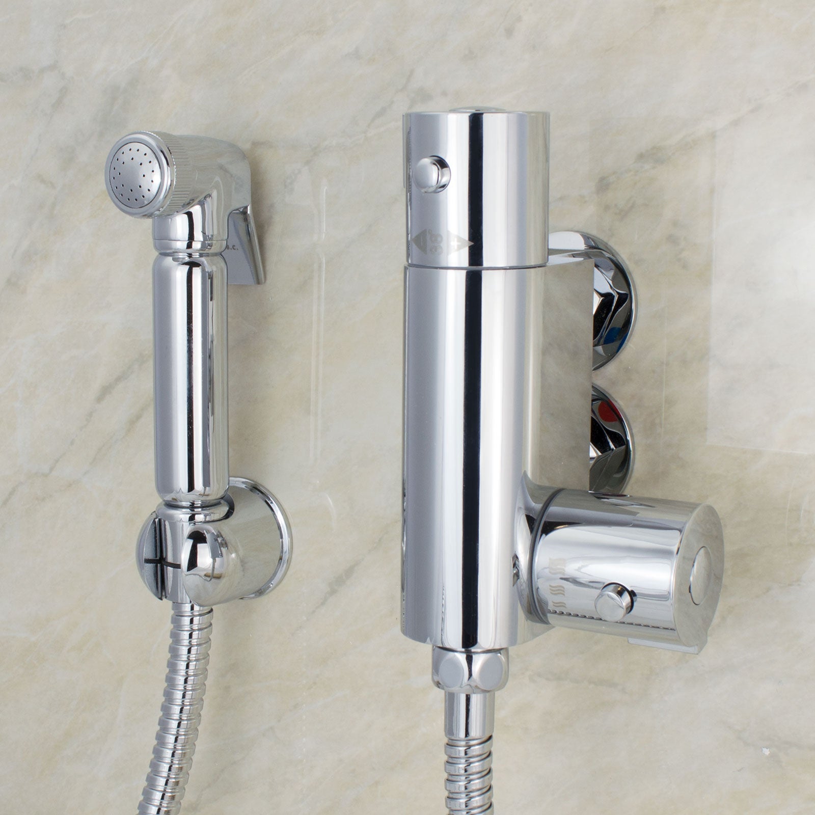 Brass Bidet Douche Muslim Shattaf Spray Kit & Mini Thermostatic Bar Shower Mixer Valve Chrome Bathroom