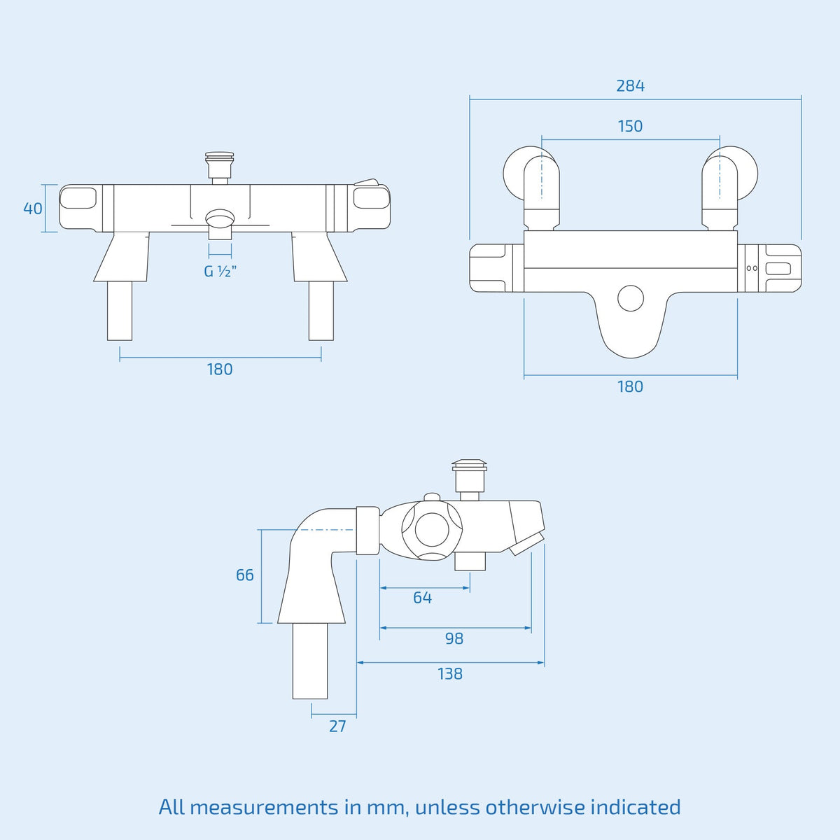 Winstead Round Chrome Thermostatic Bath Shower Mixer & Multi Function Shower Riser Kit