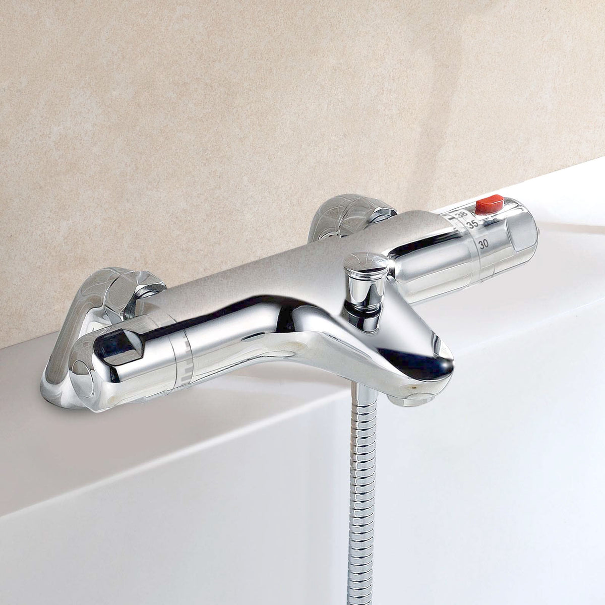 Winstead Round Chrome Thermostatic Bath Shower Mixer & Multi Function Shower Riser Kit
