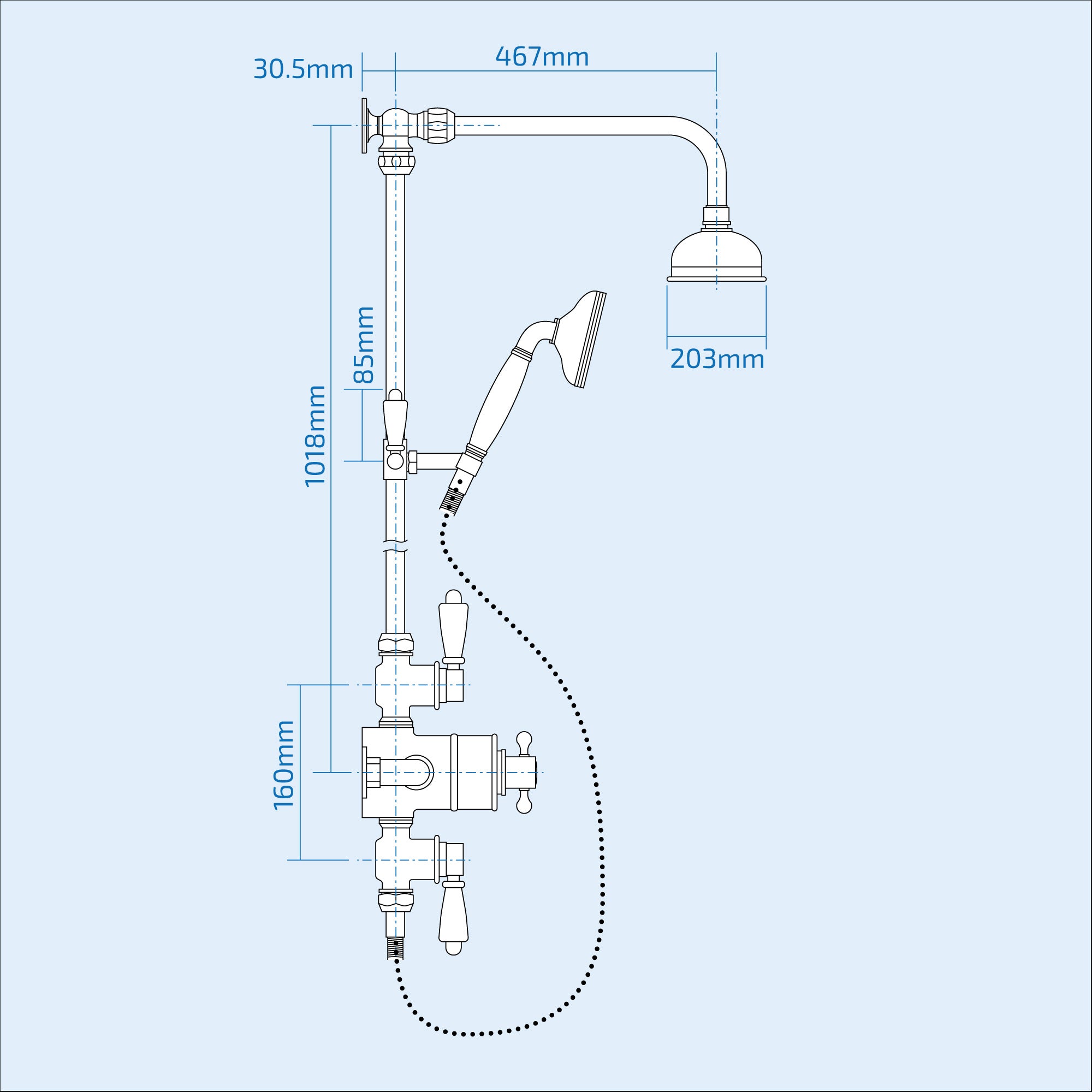 Traditional Victorian Thermostatic 8” Shower Valve With Brass Slider Rail