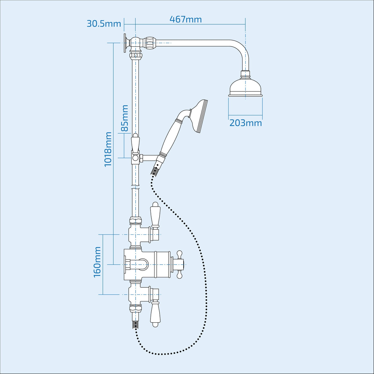 Traditional Victorian Thermostatic 8” Shower Valve With Brass Slider Rail