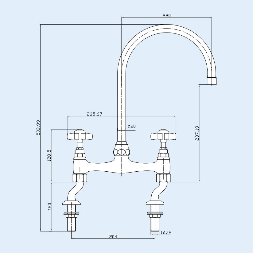 Victorian Design Bridge Deck Mounted Chrome Cross Head Kitchen Sink Mixer Tap