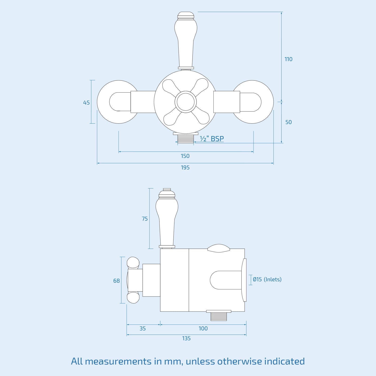 Cross Traditional Bathroom Chrome Shower Thermostatic Exposed Shower Valve