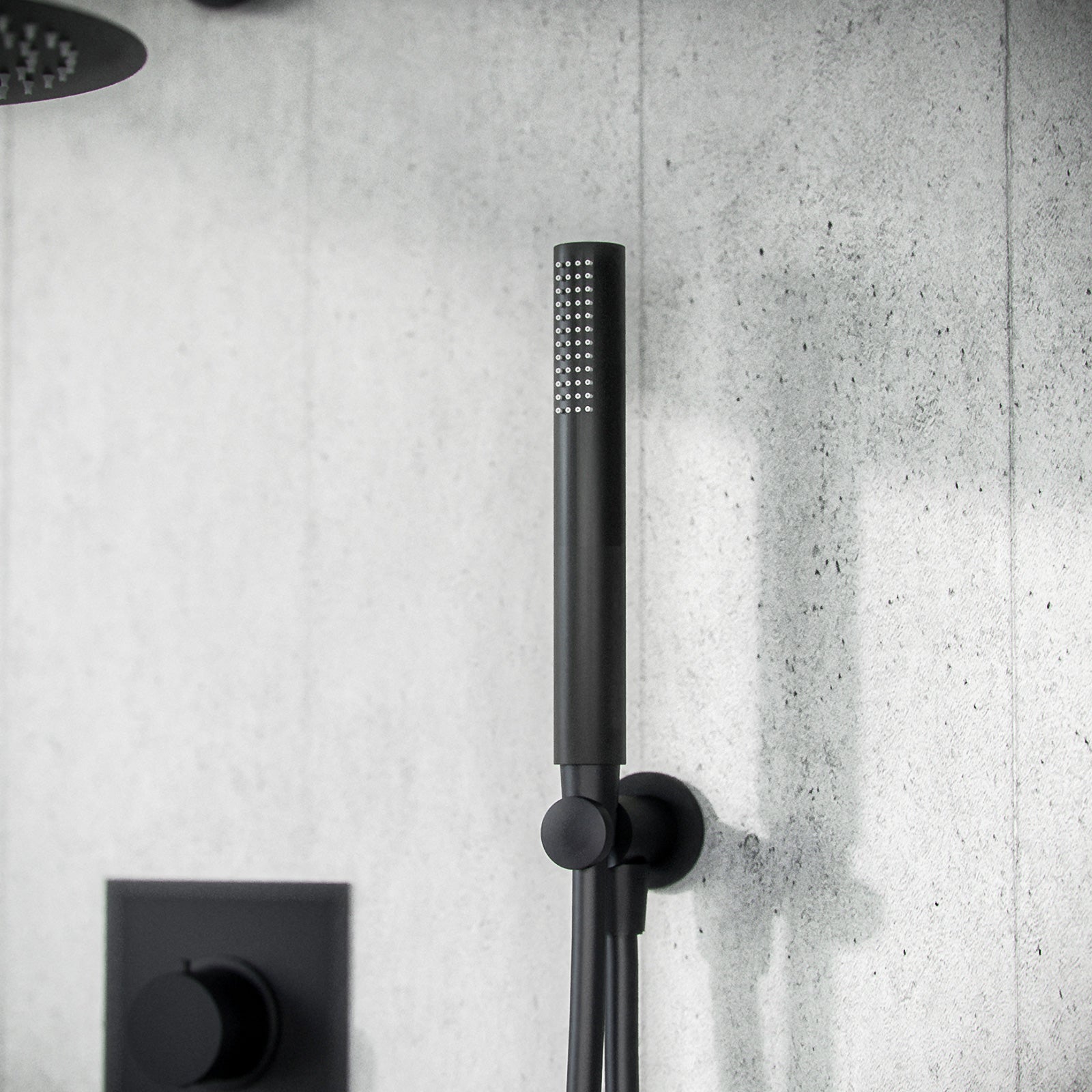 Modern Round Hand Held Shower Head With Brass Bracket Holder Matte Black