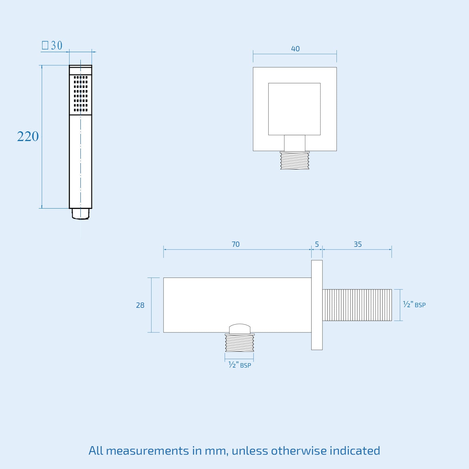 Temel 2 Dial 2 Way Thermostatic Mixer Valve, 300mm Shower Head, Handset Shower Set Matte Black