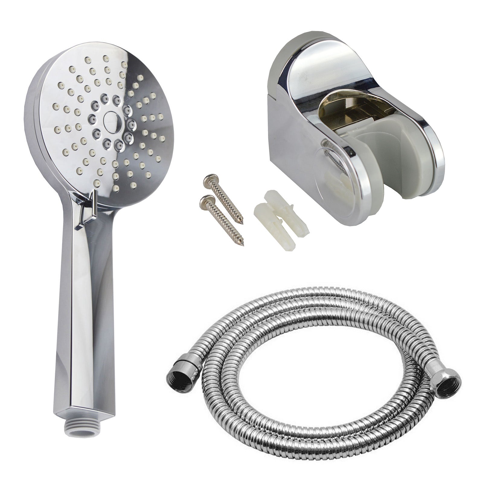 Round Handheld Shower Head, Shower Hose and Wall Mount Holder