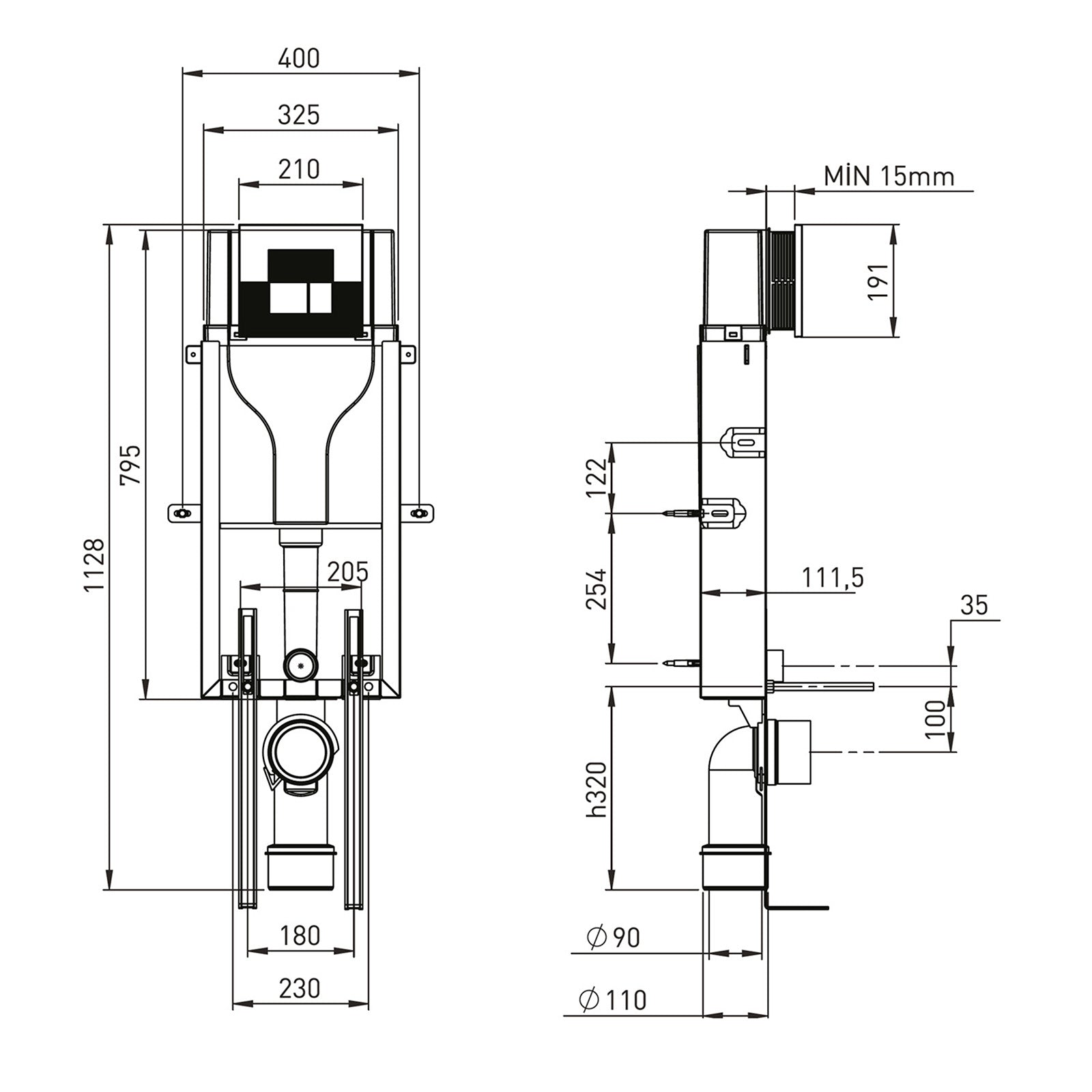 Contemporary Concealed WC Frame & Cistern with Chrome Flush Plate Dual Flush