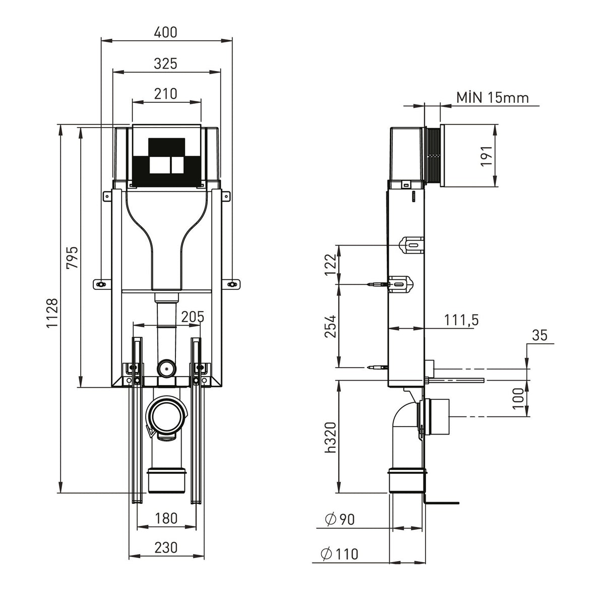 Square Wall Hung Toilet Pan with Soft Close Seat & Wall Frame System