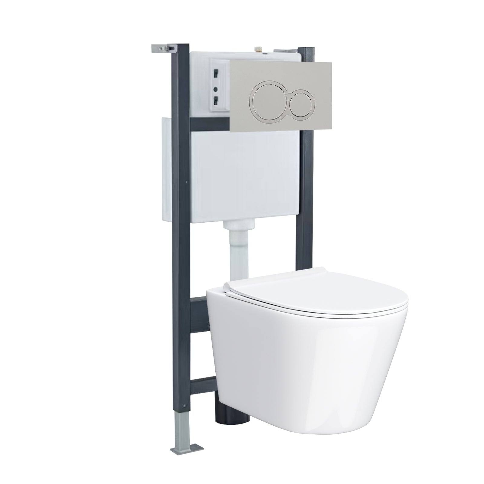 White Slim Seat WH Toilet Top/Front Frame & Round Button Flush Plate